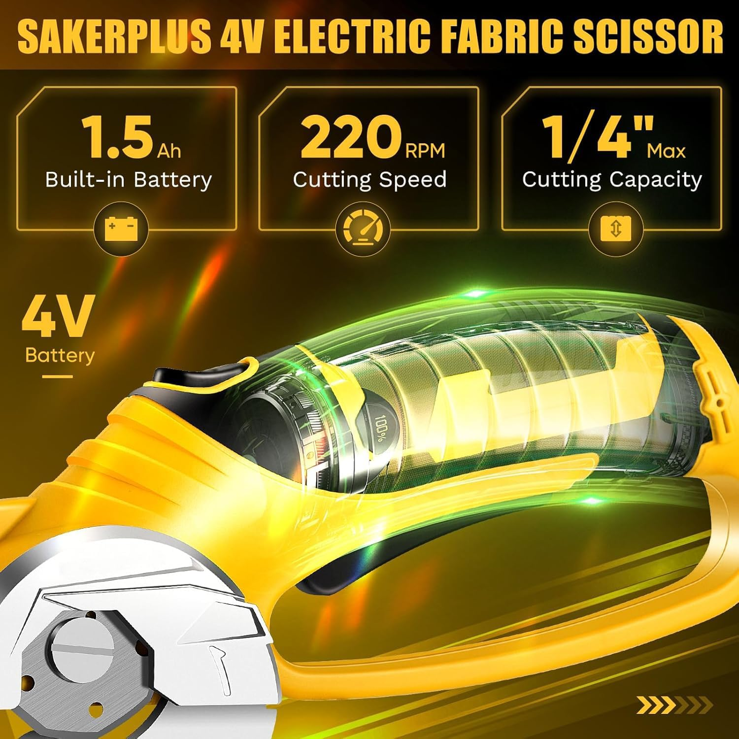 Cordless Electric Scissors,4V Rechargeable Cardboard Box Cutter Heavy Duty Fabric Scissor with Safety Lock & LED Light,Power Rotary Cutter for Leather Carpet Plastic Cutting,Sewing,Crafting image number 3