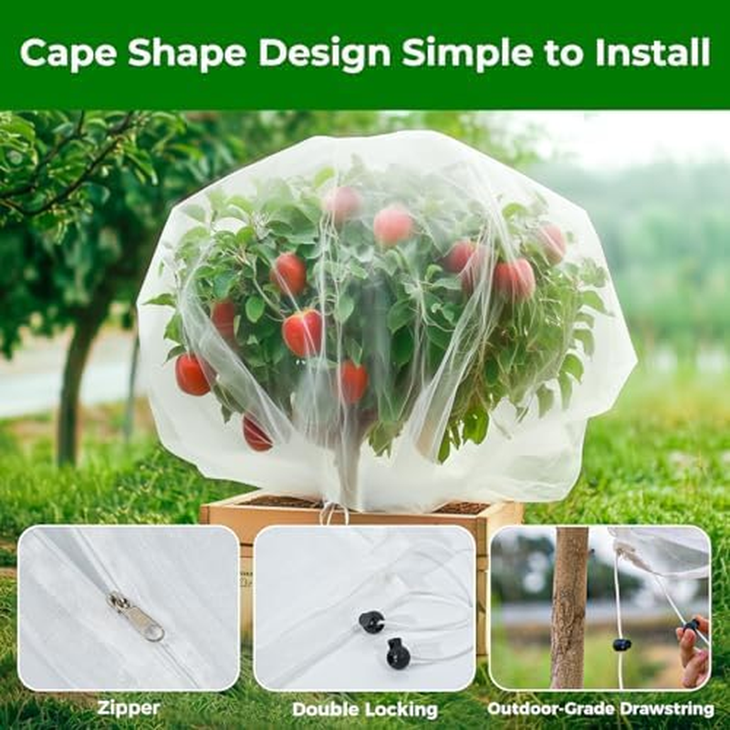 Fruit Tree Netting with Zipper & Drawstring - 4'X6' Garden Plant Net Pest Barrier 0.16 Oz/Ft&sup2; to Prevent Cicadas Bird Squirrel Deer - Bug Protection for Blueberry Tomato with Fine Mesh Insect Cover image number 1