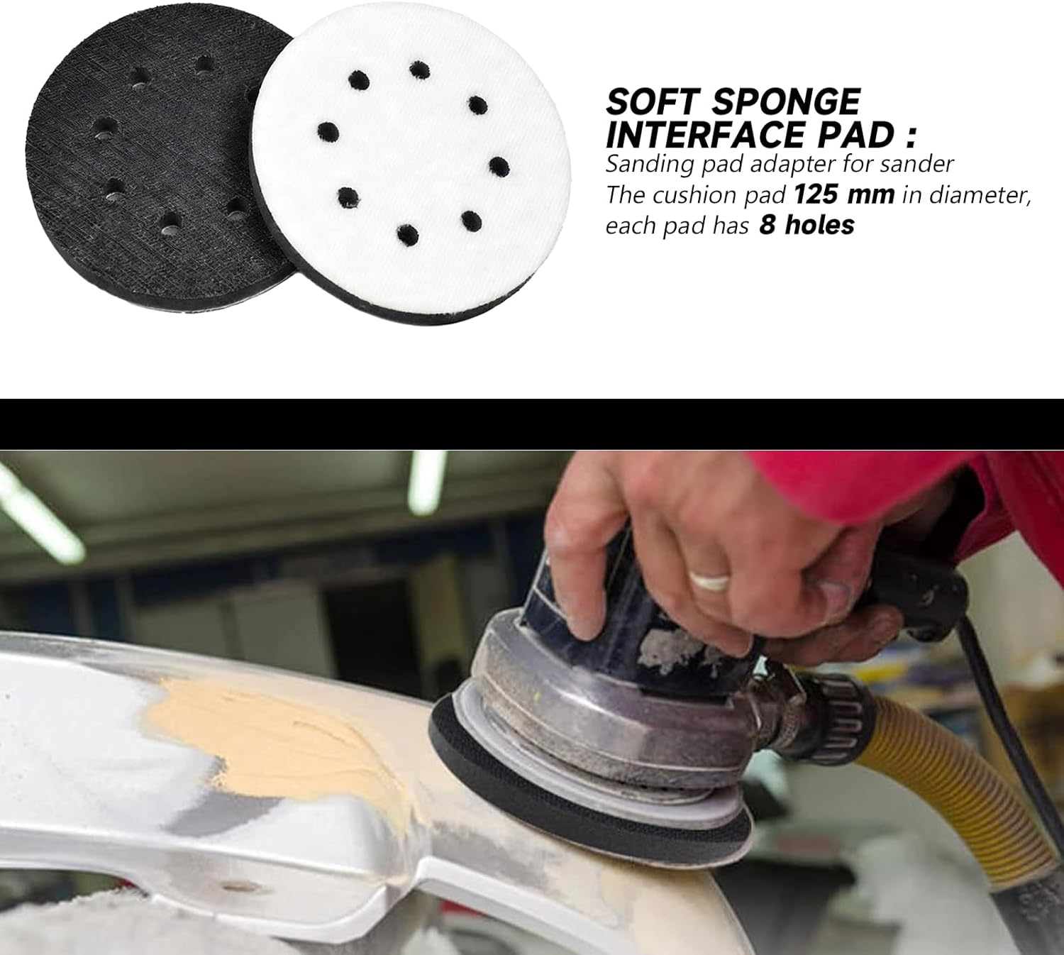 2Pcs 125Mm Soft Sponge Interface Pad Sanding Pad - 8-Hole Random Orbital Sander Replacement Pad Impact-Resistant Interface Cushion with Noise Reduction for Polishers & Sanders image number 2
