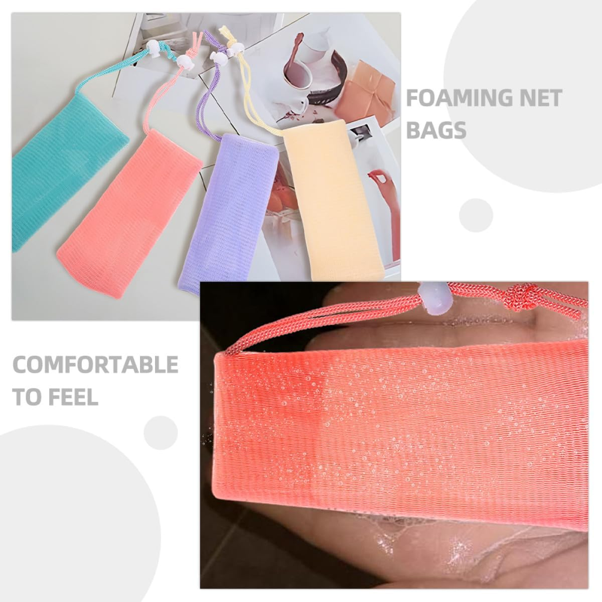 CONGARTENO 4Pcs Soap Foaming Mesh Bags for Bathroom Home Accessory Thickened Soap Saver Pouches for Face Washing and Bathing Portable Lightweight Shampoo Bar Storage image number 3