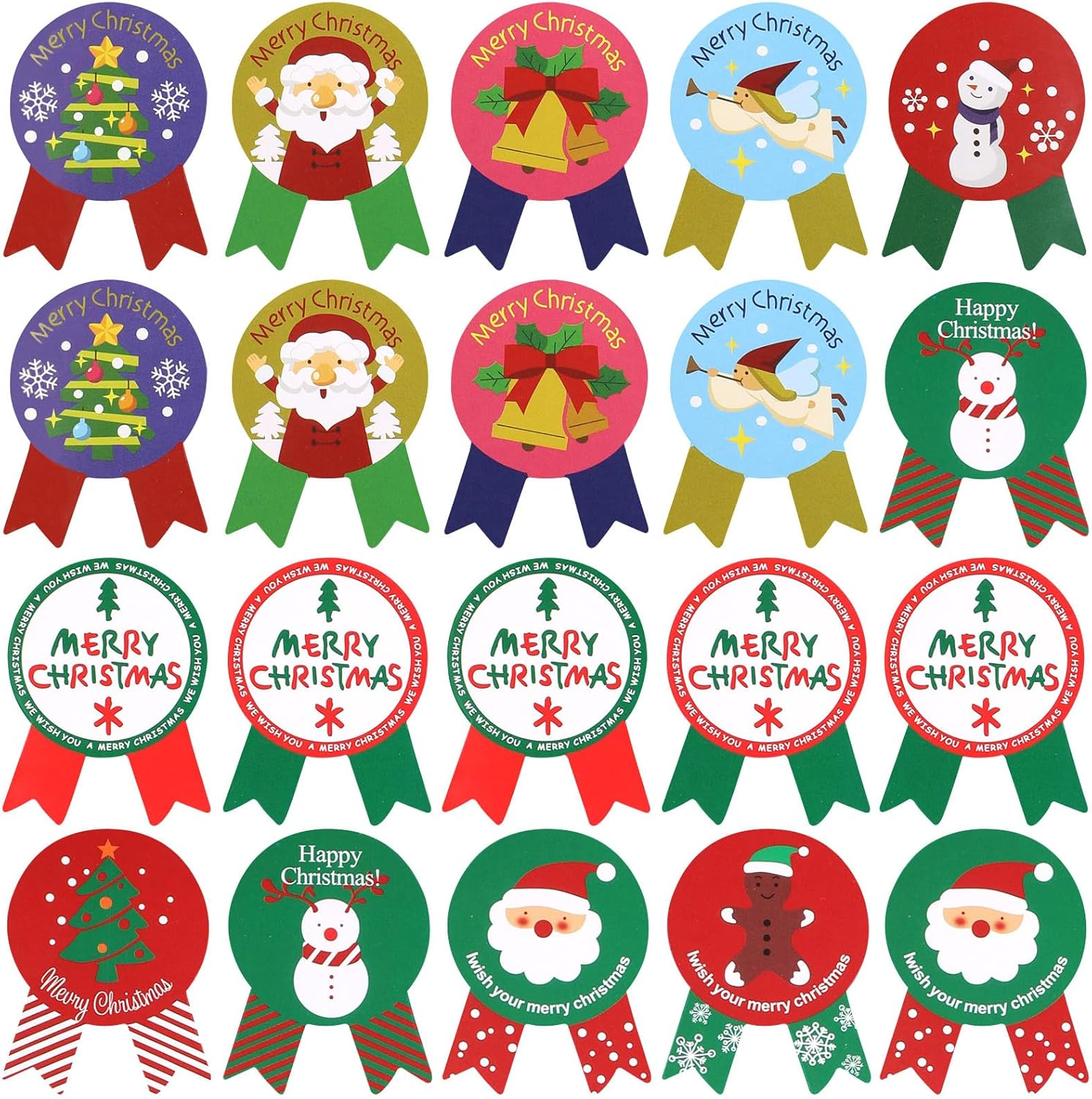 Hianjoo Christmas Stickers, 130 Pcs Gift Stickers 15 Sheets Seals Sticker round Xmas Tags Gift Seal Stickers Envelope Seals Sticker, Santa Snowmen Tree Jinglebell Gift Decoration