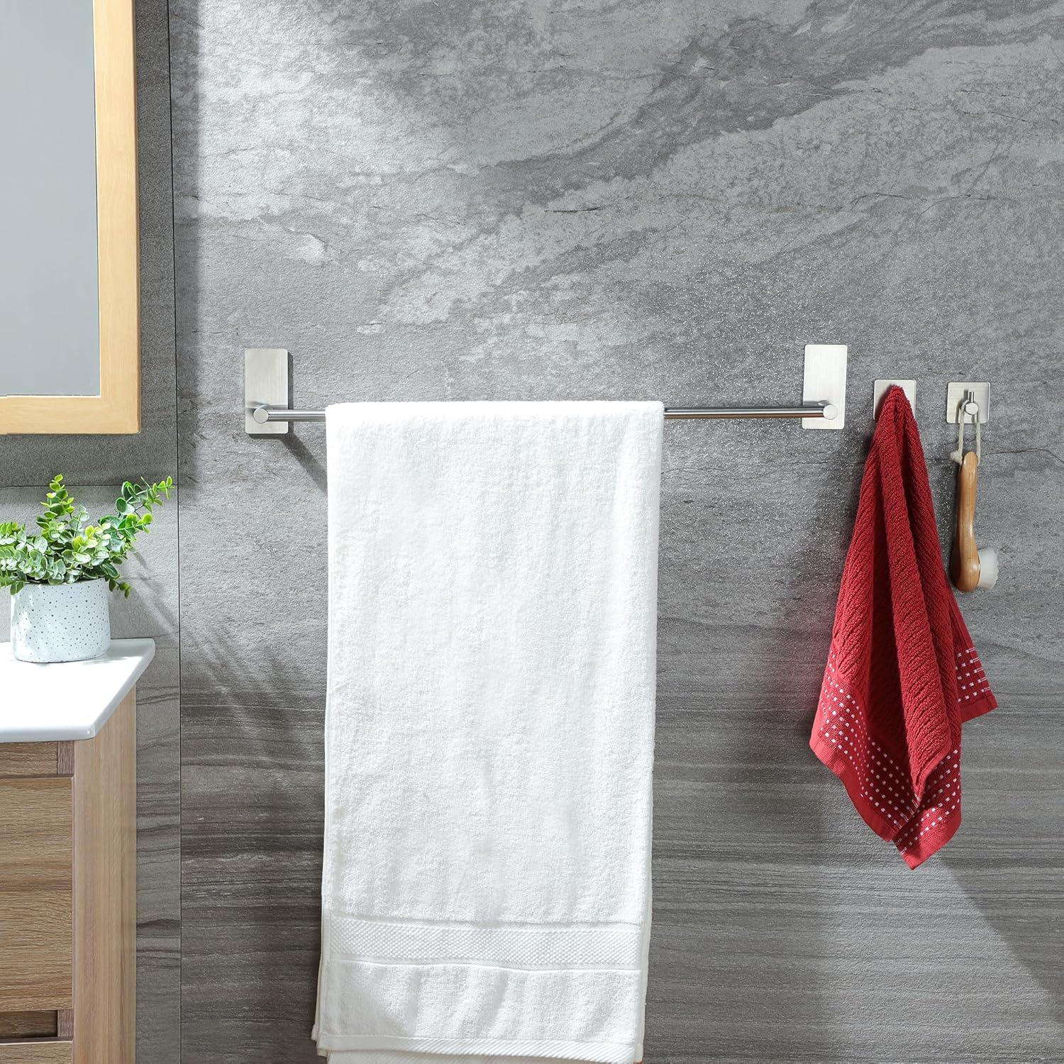 Taozun Towel Bar - 24 Inch Towel Holder with 2 Packs Adhesive Hooks, Hand Towel Rack Stick on Wall, Stainless Steel Bathroom Hardware Accessory Kit image number 2