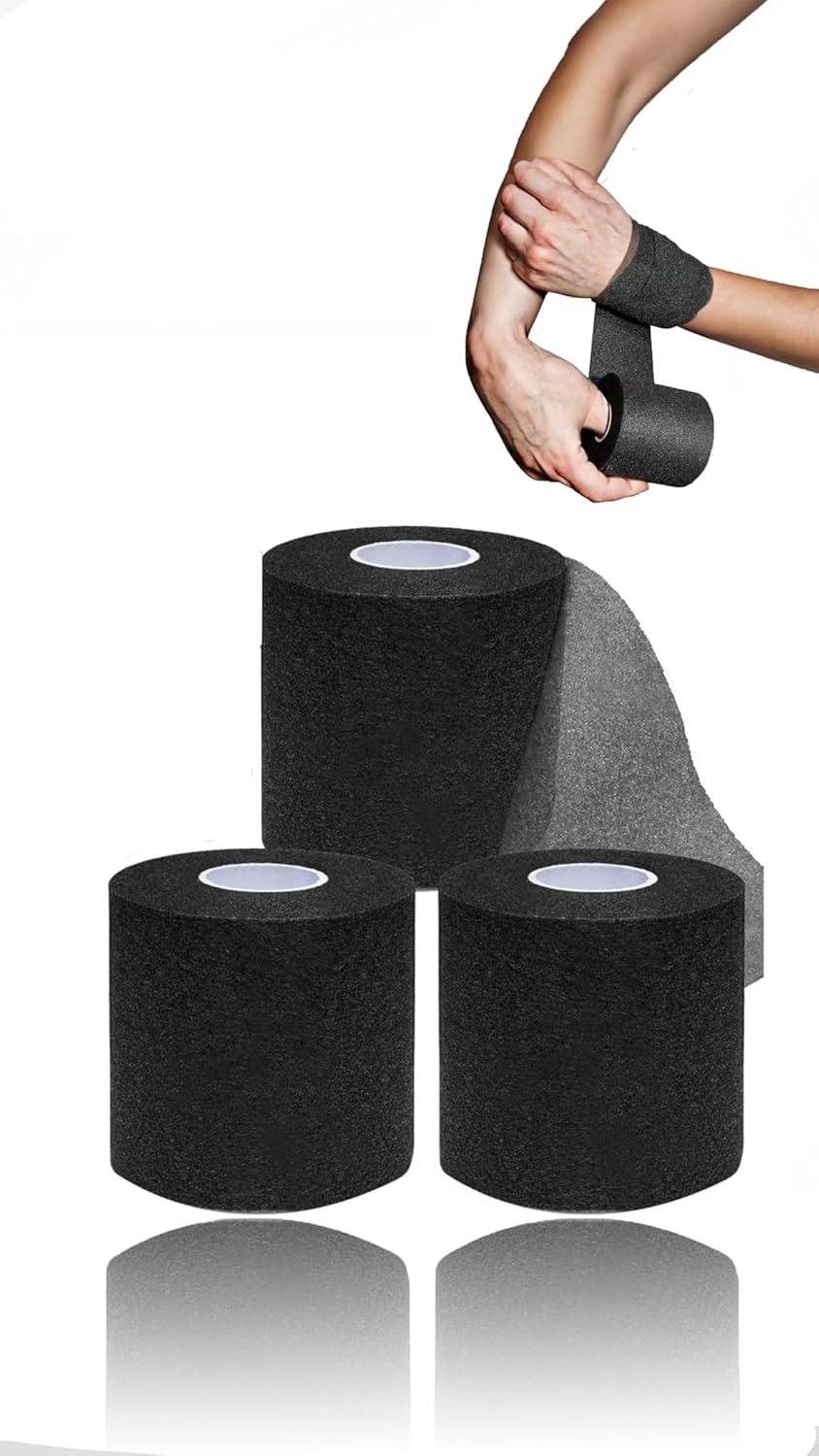 Honwor Sports Wrap Bundle: Black Prewrap Tape for Athletic Use, Hair Headbands, Foam Underwrap - 3 Rolls Set. Stay Comfortable and Prepared for Action! image number 5