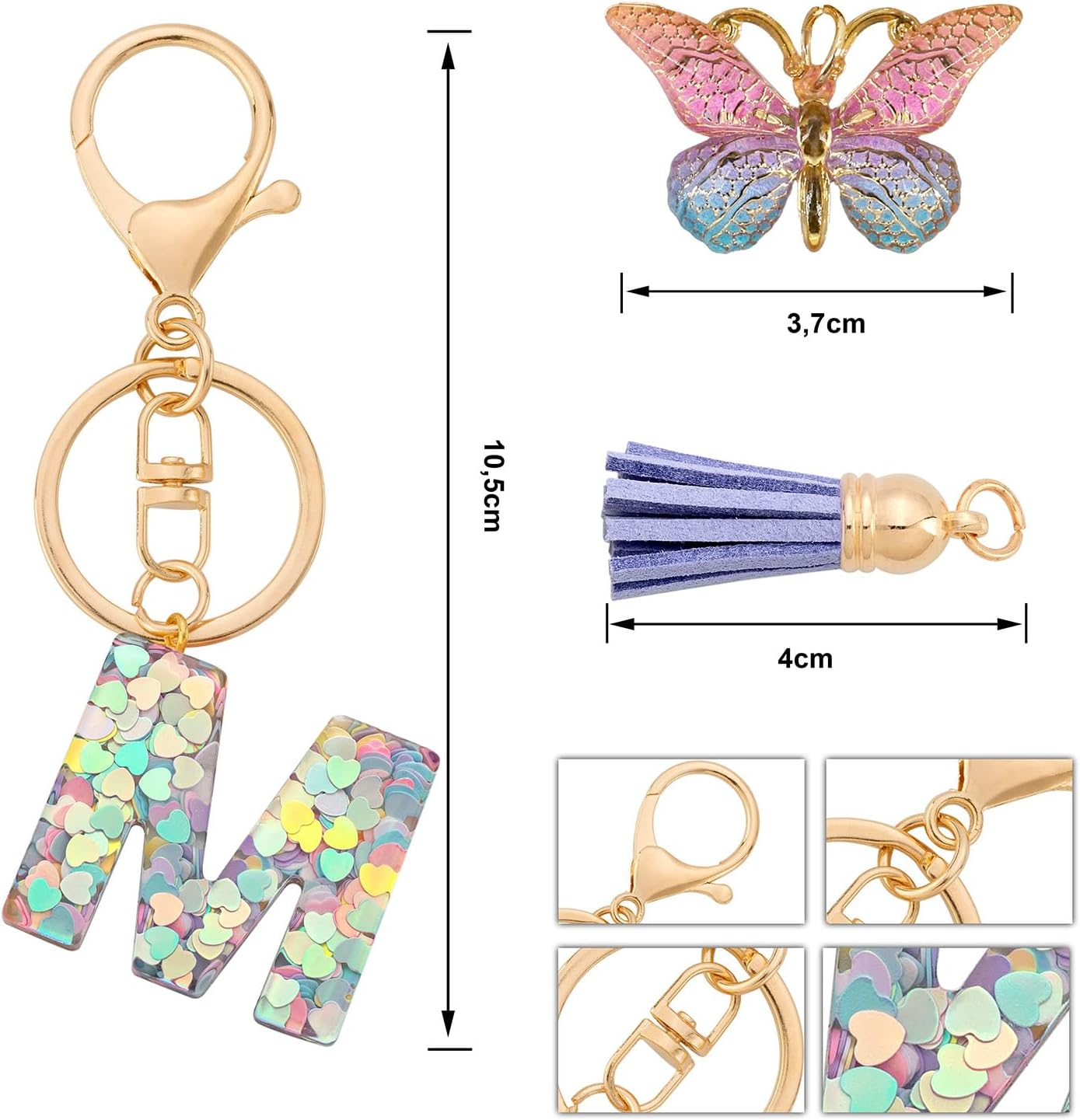 Letter Keychains for Girls Butterfly Keychain Key Ring Women image number 1