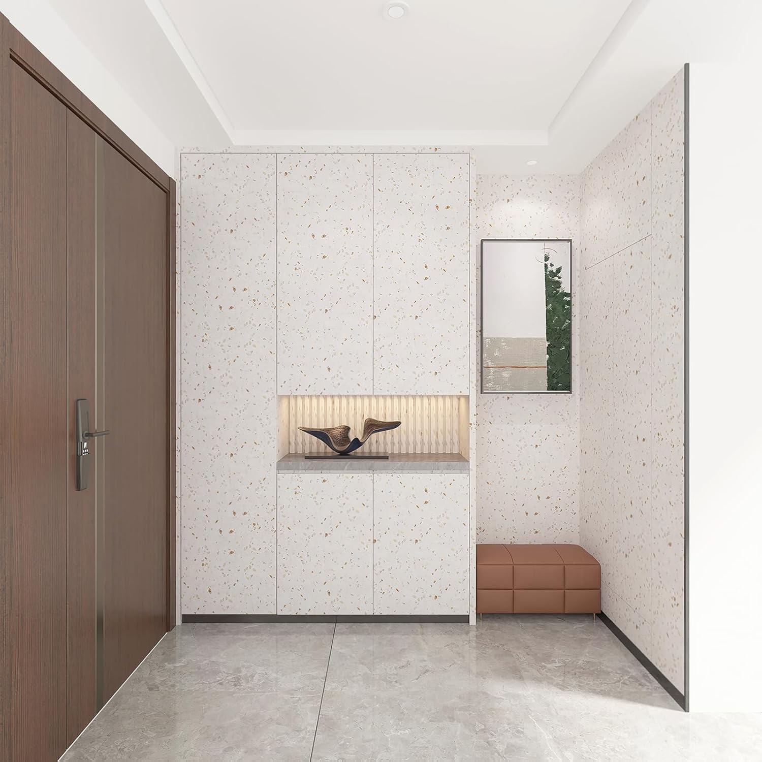 IDEALROOM 40Cmx9M Cream Terrazzo Wallpaper Peel and Stick Faux Marble Textured Contact Paper 3D Sticky Thickened Waterproof Wall Covering Granite Look Sticker Paper Roll for Floor Countertop Kitchen image number 3