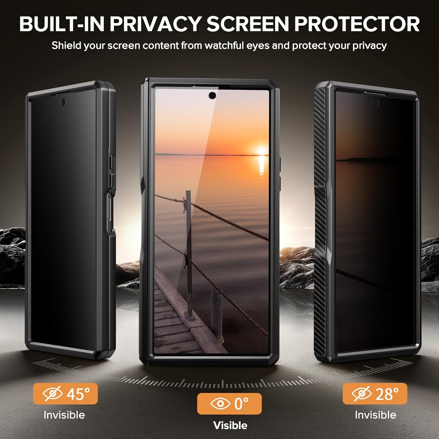 TONGATE for Galaxy Z Fold 7 Case with Privacy Screen Protector, [Compatible with Magsafe][Anti Spy] Shockproof Phone Case, Built-In Stand & Belt Clip & Hinge Cover for Samsung Z Fold 7 2025 8", Black image number 1