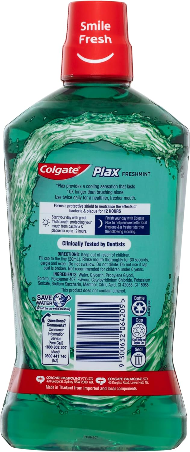 Colgate Plax Antibacterial Mouthwash 1L, Alcohol Free, Freshmint, Bad Breath Control image number 5