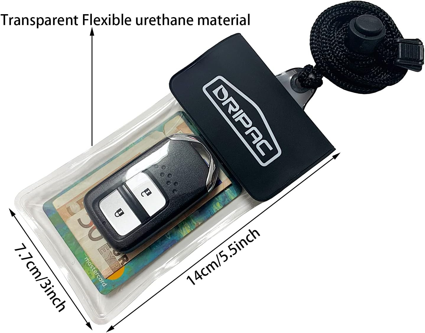 DRIPAC KP01 Floating Waterproof Car Key FOB Case, Wallet, Holders/Pouches for Earbuds, ID Badge, Credit Card, Money, Coins, Drivers' License, Palm Phone (Black) - Black+Pink image number 6