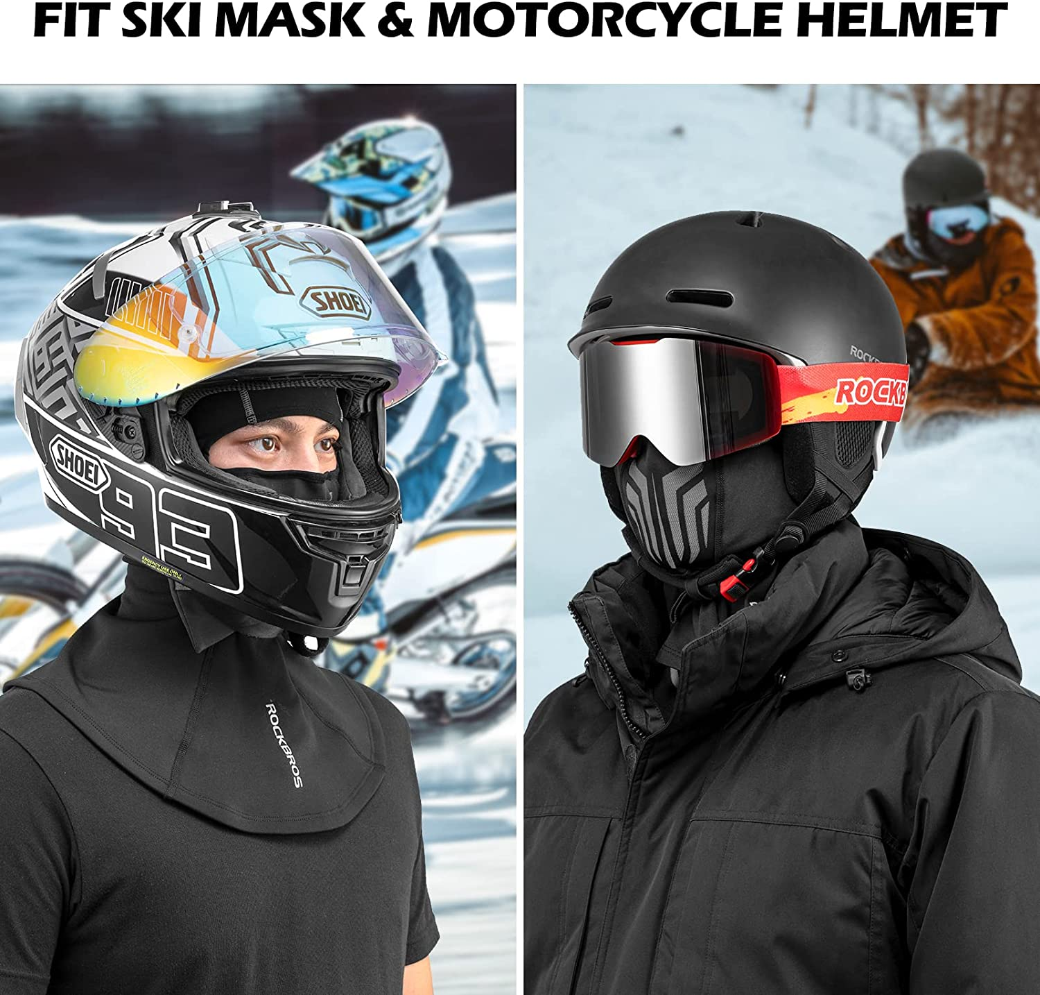 ROCKBROS Winter Balaclava Ski Mask Men&rsquo;S Balaclava Warm Breathable Neck Gaiter for Sports Cold Weather Black image number 5