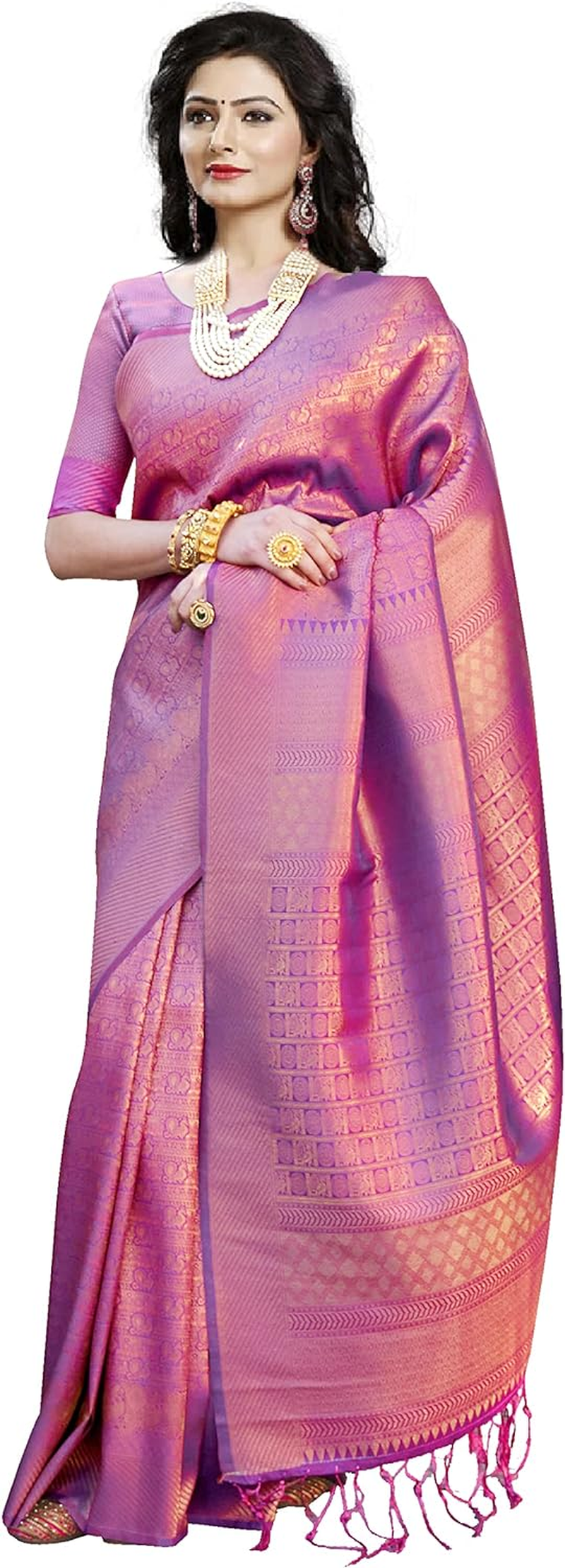 SWORNOF Women Kanjivaram Pure Banarasi Silk Saree Kanchipuram Saree