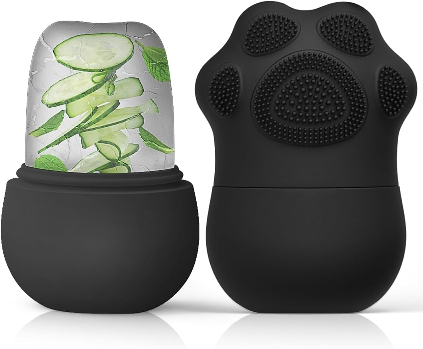 Facial Ice Roller Set with Silicone Paw Massager, Purple, Reusable Ice Mould for Face and Eyes (Black)