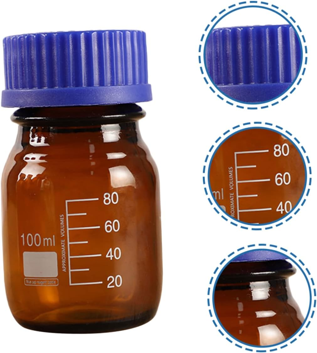 Kichvoe 3Pcs 100Ml Glass Chemical Reagent Bottles - Leak Resistant Sealing Medicine Container | for Lab Samples & Essential Oils Storage image number 2