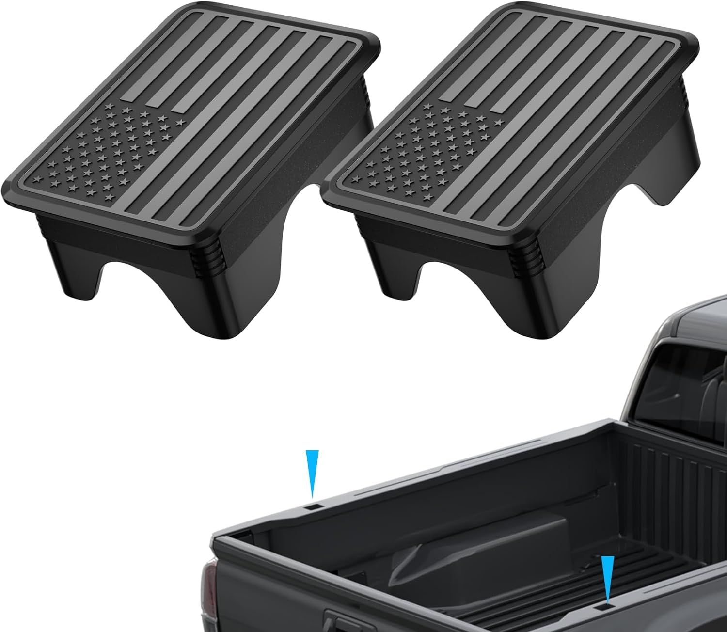 Ram 1500 American Flag Stake Pocket Covers, Rear Truck Bed Rail Stake Pocket Cover Compatible with Dodge 2019 2020 2021 2022 2023 2024 2025 Ram 1500 2500 Accessories(Set of 2,Black)