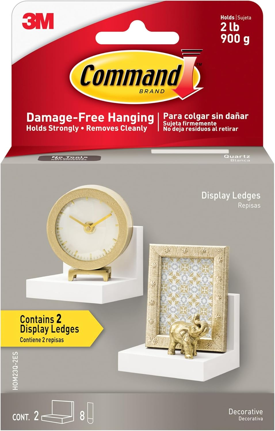 Command Display Ledges, Holds up to 2 Lb, Quartz, 2 Ledges with 8 Medium Command Strips, Damage Free Hanging Floating Shelf with Adhesive Strips, Personalize Living Room, Bedroom, Kids Room or Office image number 3