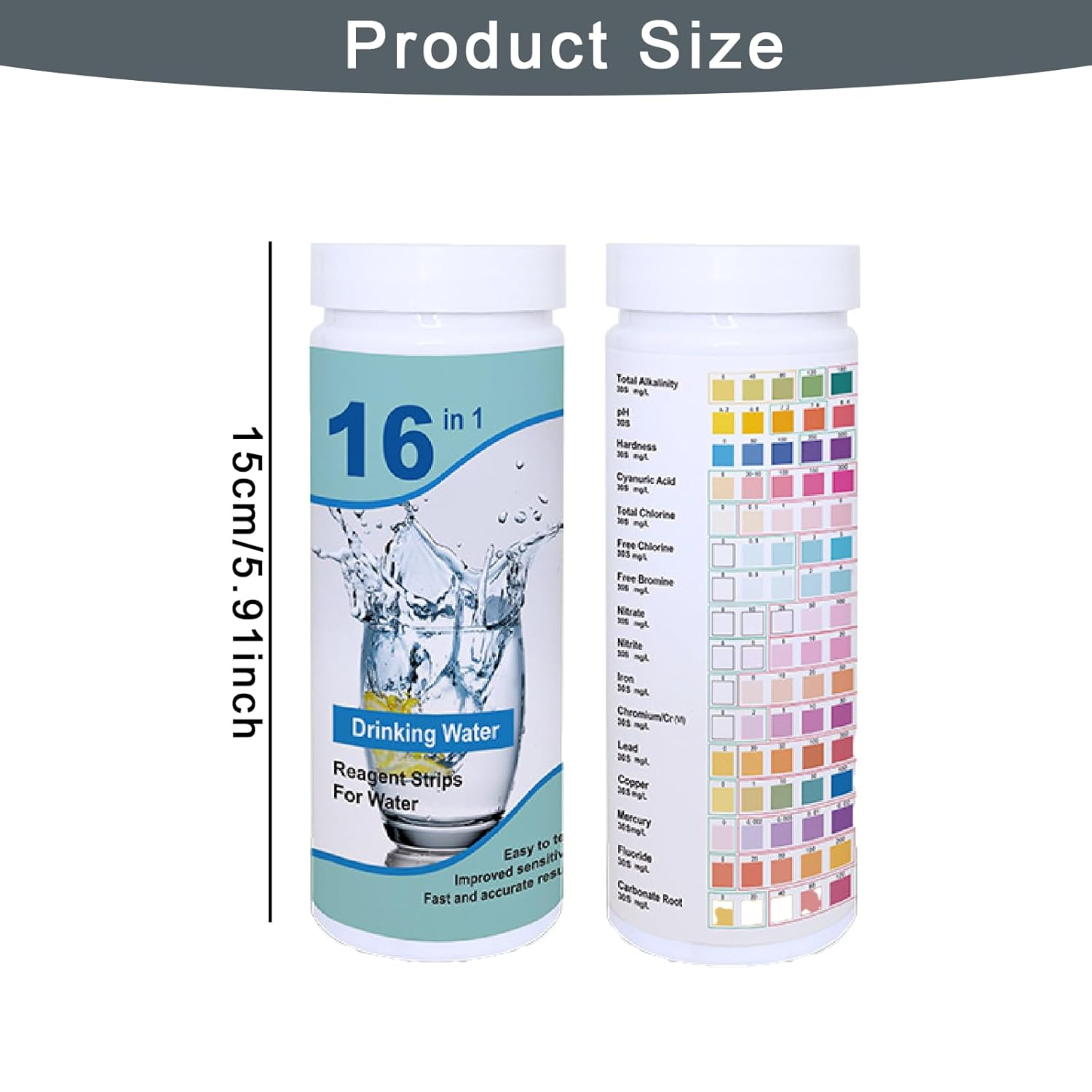 16 in 1 Aquarium Test Kit 50Pcs Fish Tank Test Paper Fast and Accurate for Monitoring Water Quality Safety Such as PH Value Lead Iron Mercury Suitable for Aquarium Swimming Pool Drinking Water image number 2