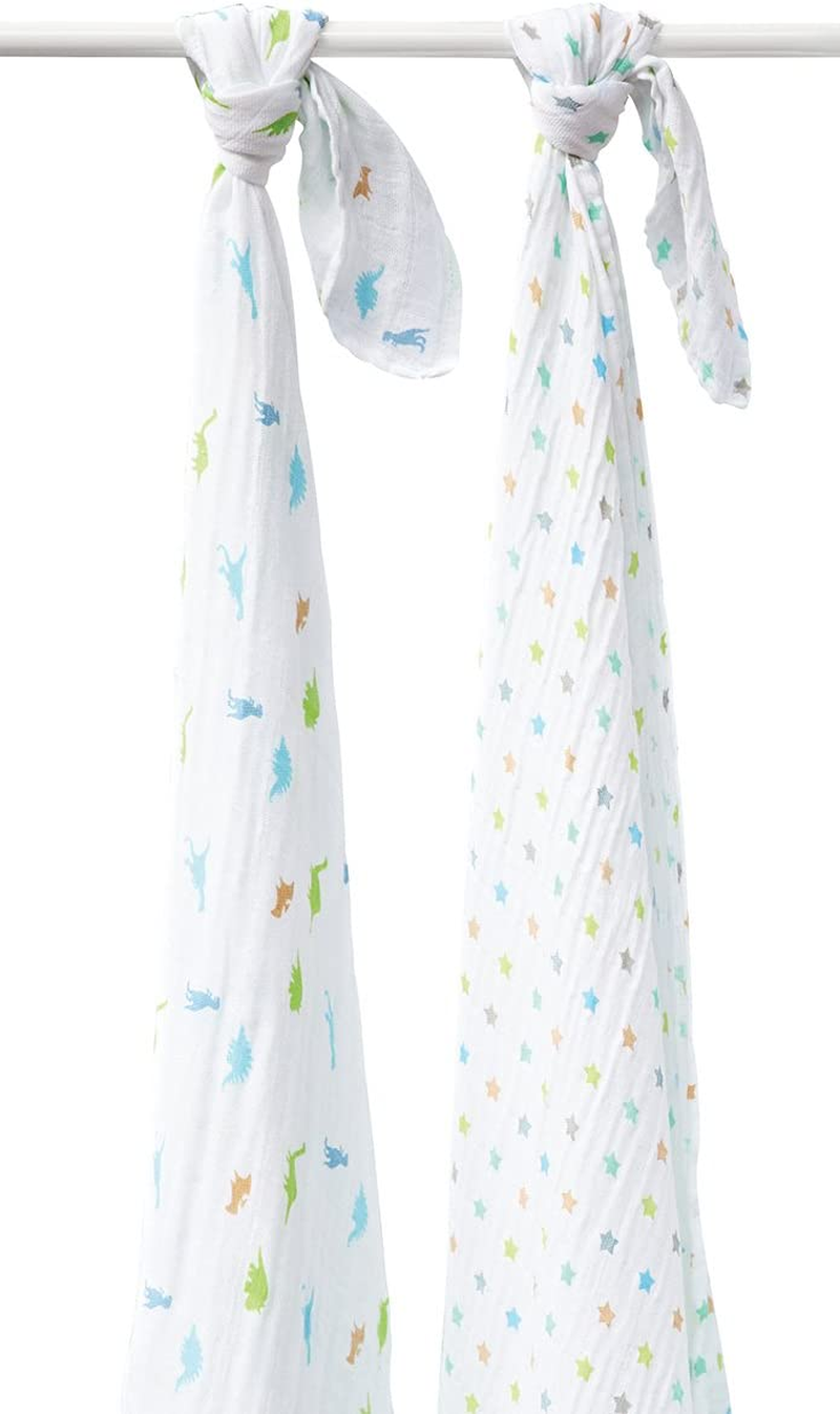 SILLY BILLYZ Muslin Swaddle Wrap, Set Dinostar, White, Pack of 2