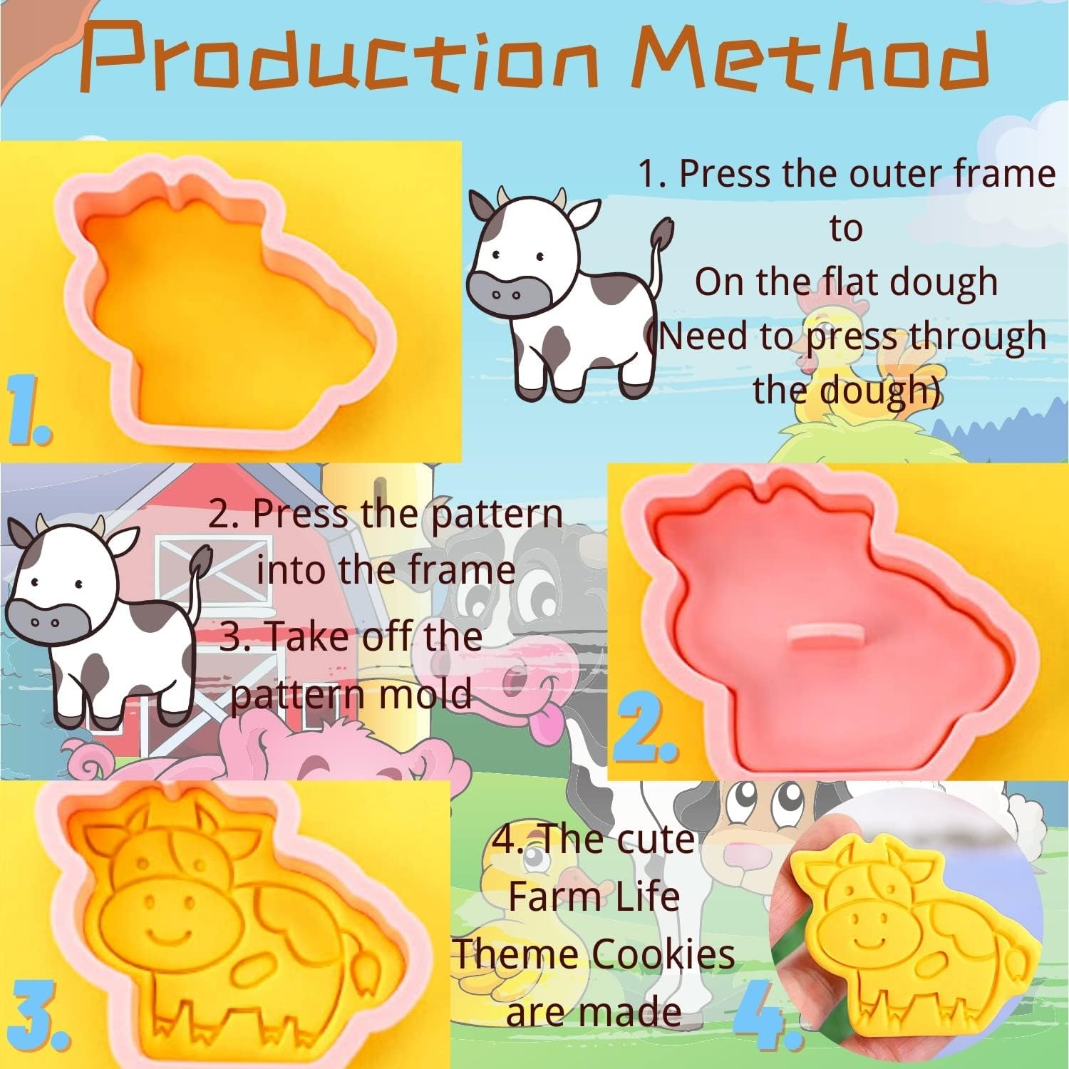 Crethinkaty Farm Animal Cookie Cutter Set-8 Plastic Cookie Stamp- Farm Animal Theme Fun Cookie Mold, Children'S Baking Set. - Small Animal image number 3