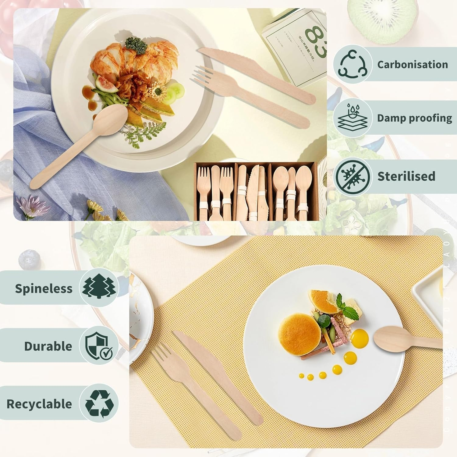 TNGAMFGT 360 Pieces Wooden Disposable Cutlery(120 Forks, 120 Spoons, 120 Knives) image number 3