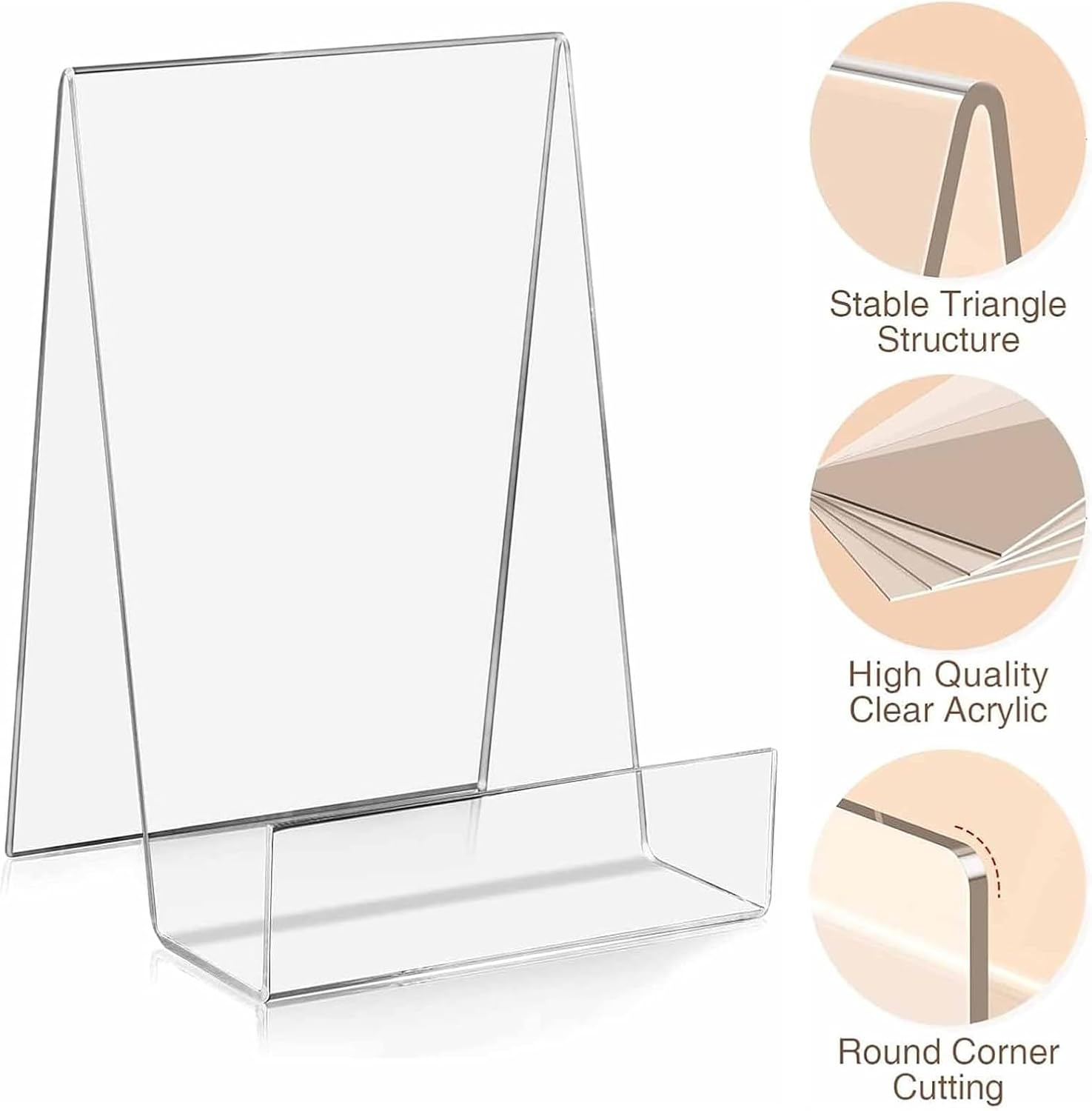 10-Pack Clear Acrylic Display Stands for Tablet, Cd, Photo Album, Brochure Holder, Desktop Easel, Book, Card, Library, Store Shelf, Office and Home - Durable Multipurpose Desktop Organizer image number 1