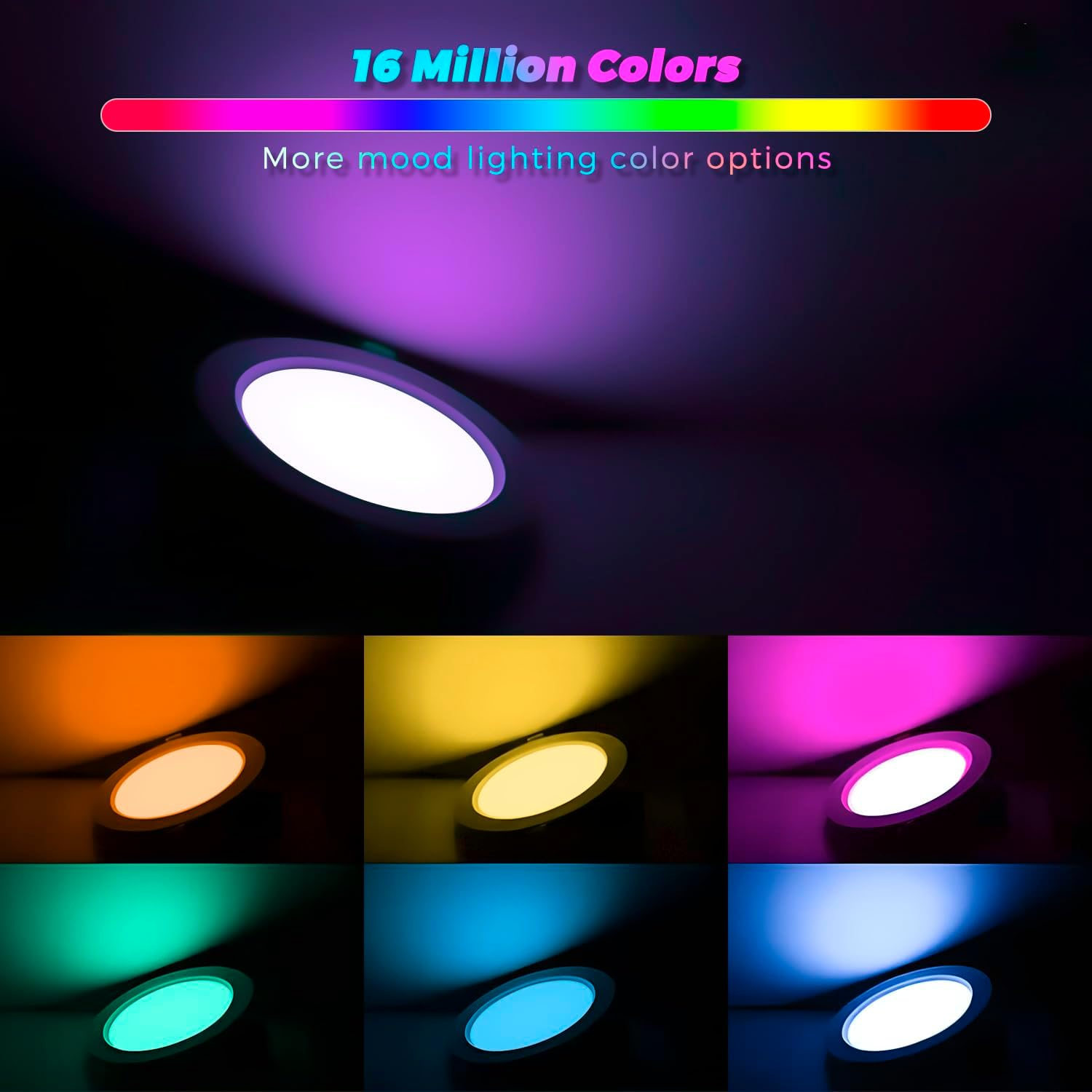 Arotelicht 10W Smart Recessed Downlight, Dimmable RGBW CCT 2700K-6500K, Bluetooth APP Control, 90-100Mm Cutout, 10W 700LM Eye Protection LED Ceiling Lights for Bedroom (RGB+CCT) image number 6