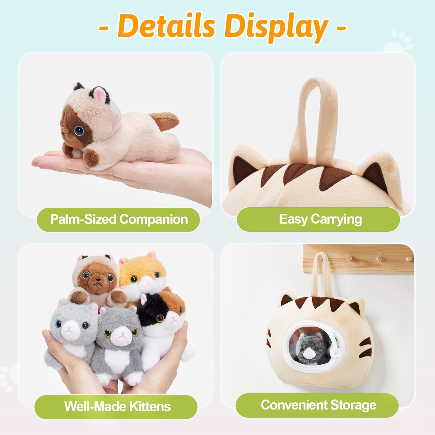 OUOZZZ Cat Stuffed Animal House &ndash; Plush Kitten Toy Set with 4 Soft Cats &ndash; Interactive & Travel-Friendly Playset for Toddlers & Kids &ndash; Huggable, Portable Birthday for Baby Girls image number 6