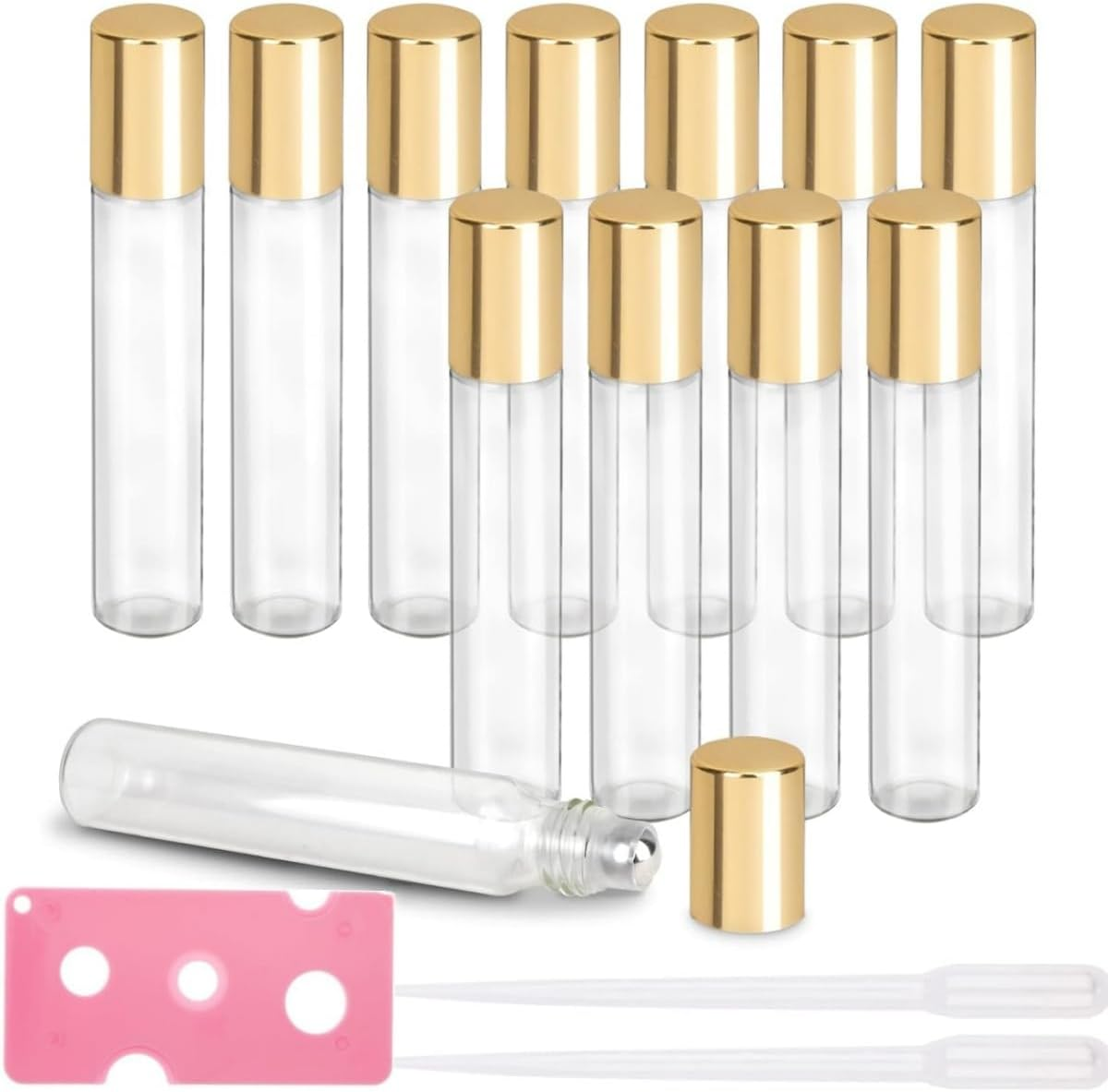 12PCS Glass Roller Bottles,Ywbfove Refilled Stainless Steel Empty Bottles, Essential Oils, Perfume Bottles Empty Glass Roller Bottles (1 Bottle Opener and 2 Droppers)