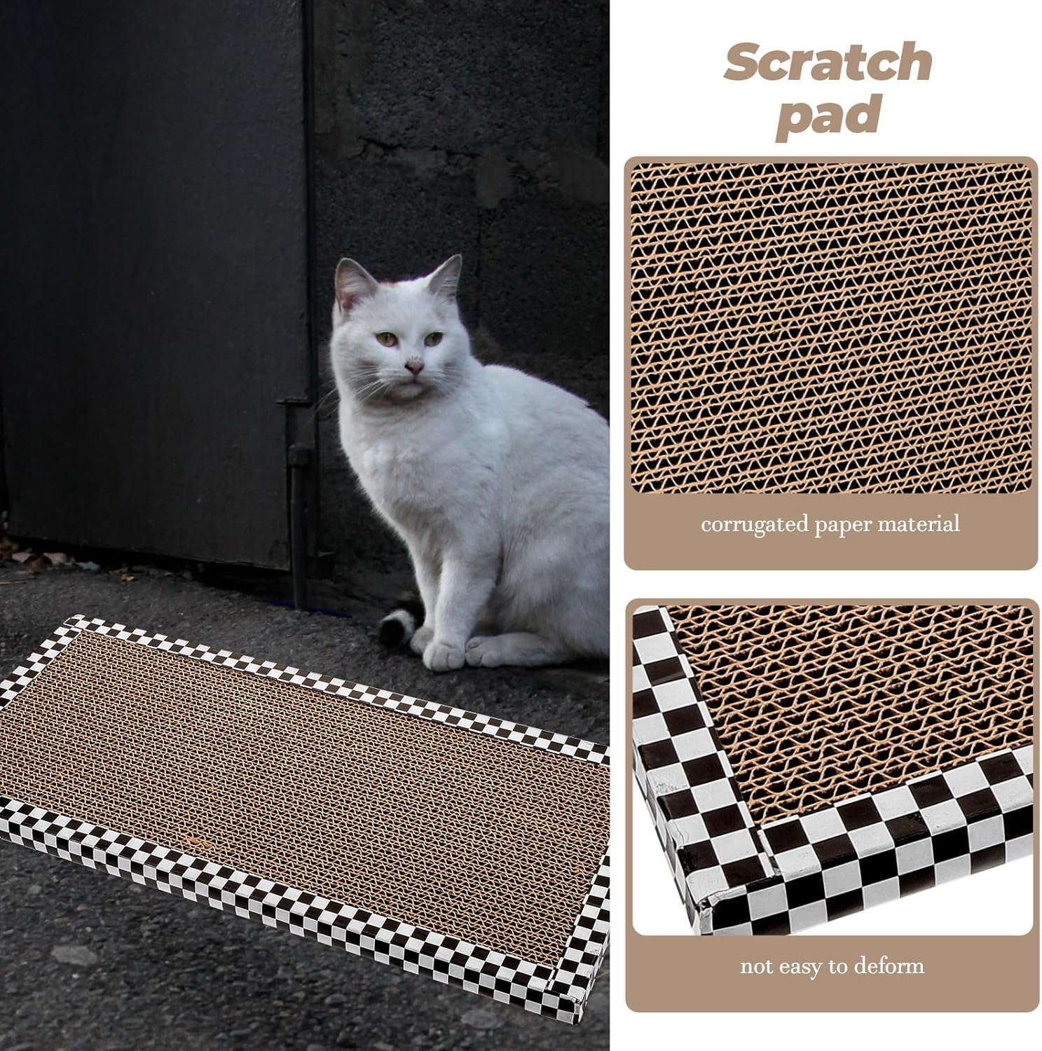 Alasum Reusable Yellow Checkered Cat Scratching Board 43X40Cm Corrugated Cardboard Scratch Pad for Indoor Cats and Kittens Household Floor Claw Sharpener image number 1