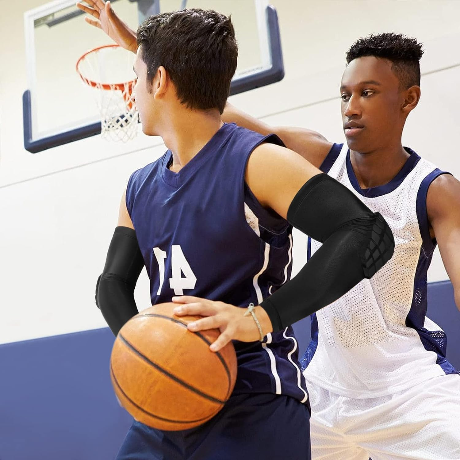 2 Pcs Shield Shape Crash Proof Elbow Pads Arm Sleeve Compression Shin Pads Brace Protector Gear for Volleyball, Basketball, Football & All Contact Sports, (1 Pair) (Black, Large) image number 2