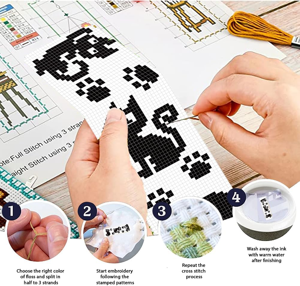 FREEBLOSS 6 Set Cross Stitch Bookmark Kit Stamped Cross Stitch Kit Black Cat Embroidery Set with Instruction for Adults 6X20Cm - Beach Animals image number 4