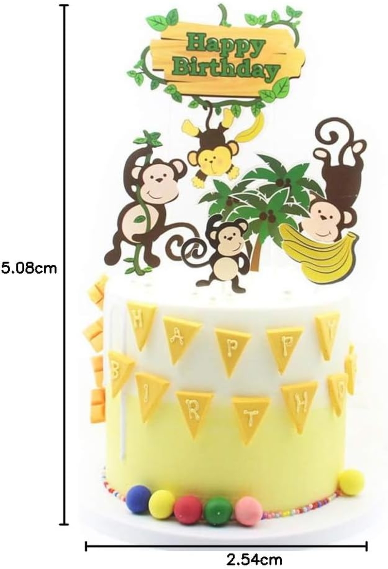 Jungle Safari Cake Decorations Monkey Theme Happy Birthday Cake Topper Animal Cupcake Toppers Picks for Animals Theme Baby Showers Birthday Party Supplies image number 2