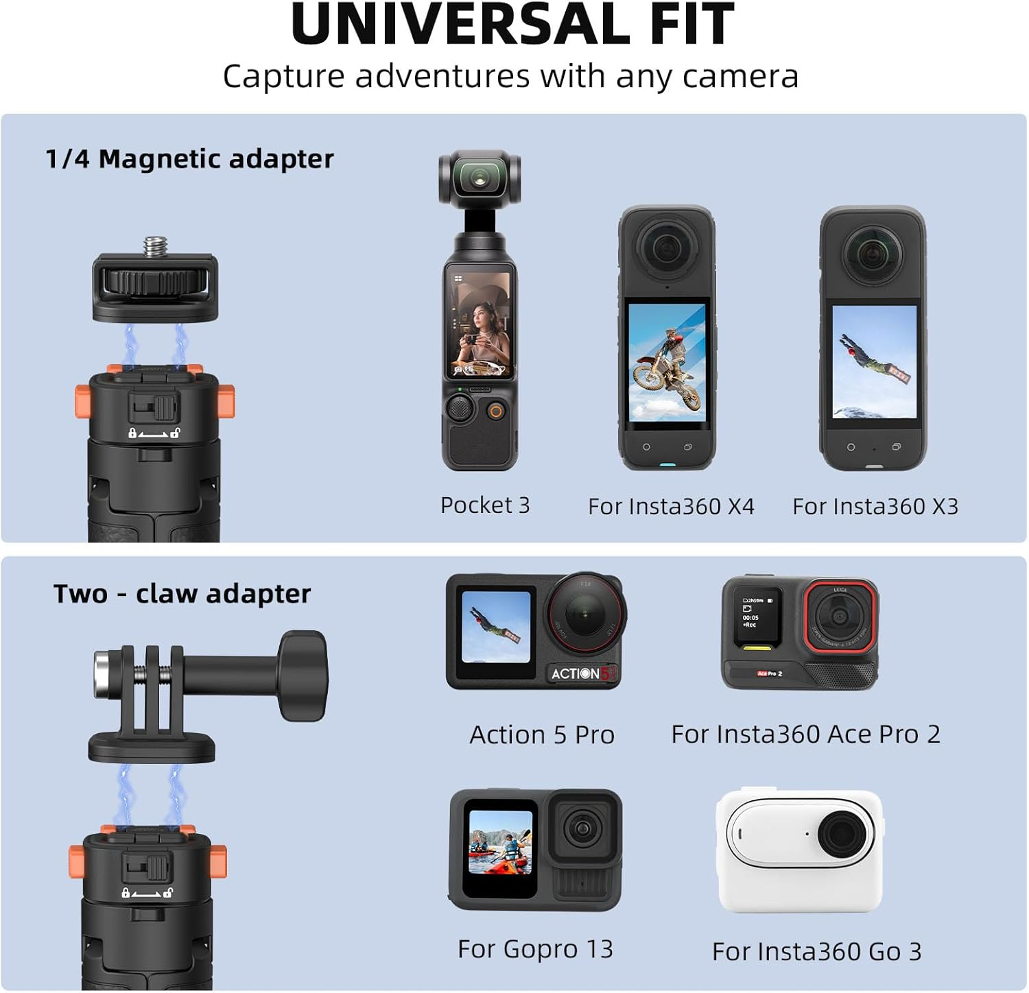 Osmo Pocket 3 Tripod for Go Pro Action Camera, Mini Table Desk Extendable Tripod Stand Small Handheld Selfie Stick with Quick Release 1/4'' Screw Vlog for DJI Action 5 Pro for Insta360 X4 Accessories image number 5