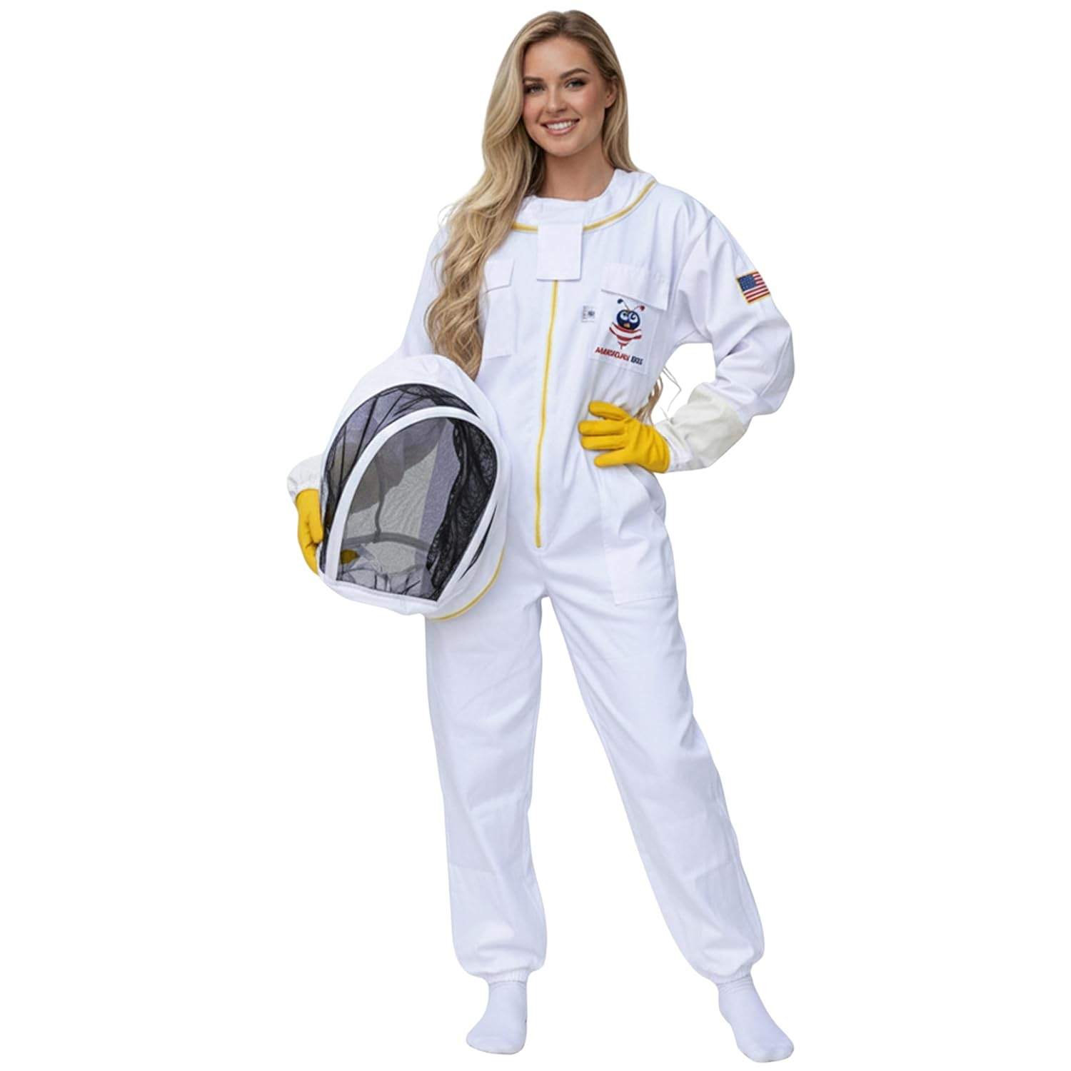 Cotton Beekeeping Suit with Fancing Veil Sting Proof with Two Pair of Gloves, American Bee White Cotton Beekeeping Suit image number 4