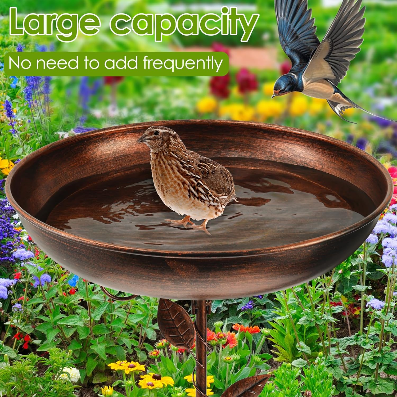 Standing Metal Bird Bath, 30 X 80 Cm, Garden Standing with Metal Stake, Water Bath for Birds, Retro, Frost-Proof, Winterproof, Bird Bath for Birds, Outdoor, Garden, Yard, Lawn (Retro) image number 4