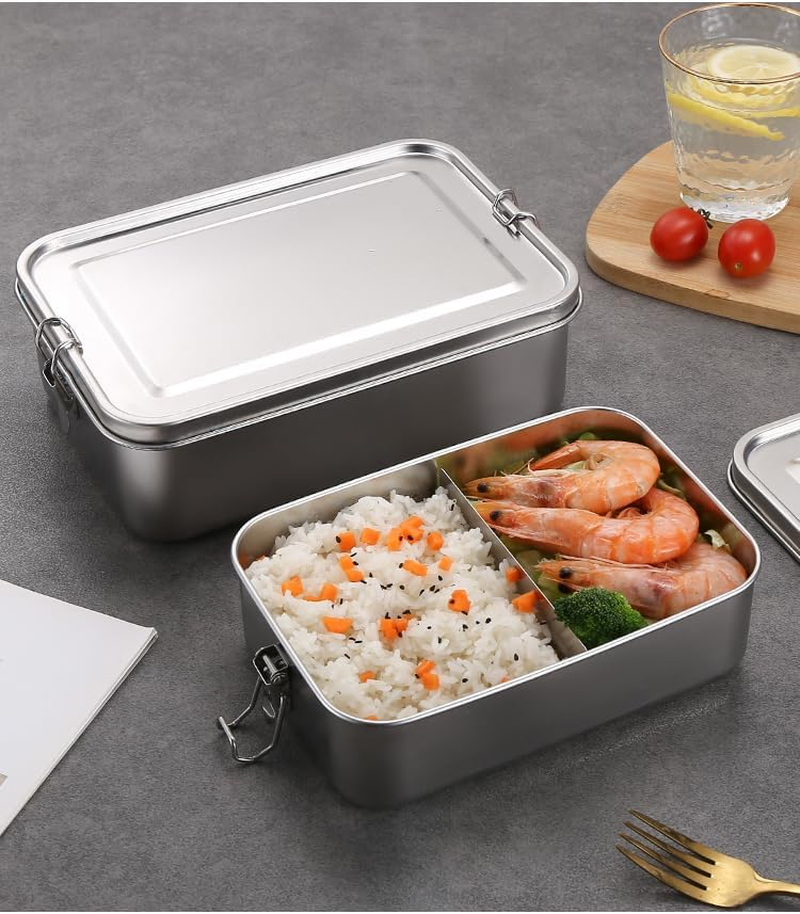 Stainless Steel Bento Box Adult 1200Ml Large Capacity 304 Square Lunch Box with Dividers Easy to Clean Snack Box Container Single Layer Bento Box for Outdoor Use image number 5