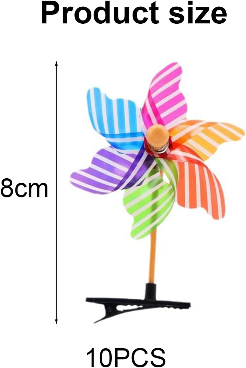 Hair Clip, Windmill, Pack of 10 Small Hair Pins with Rotating Windmills, Colourful, Hair Clip for Parties, Stage Performances, Excursions