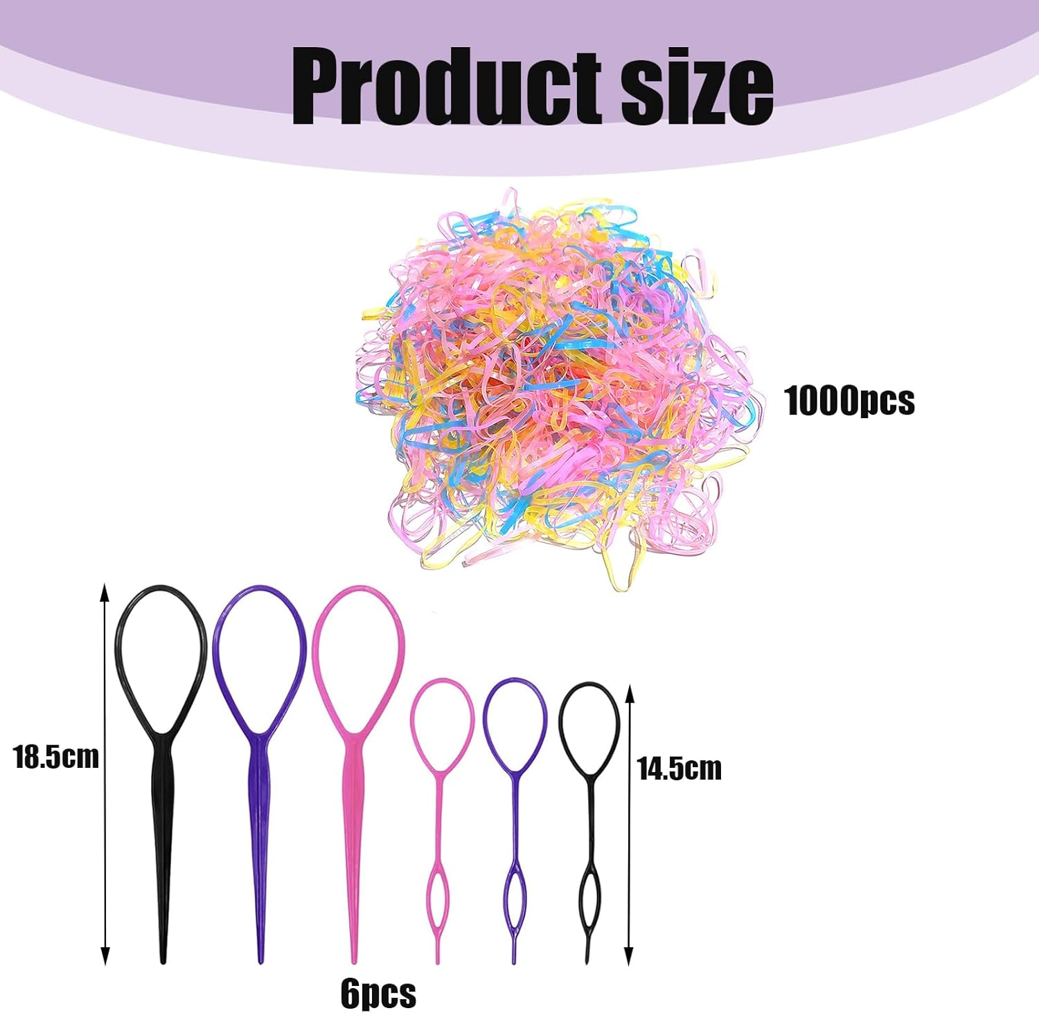 1000Pcs Small Elastic Hair Bands Hair Tail Tools,6 Pack Hair Loop Tool Set with Mini Small Rubber Bands for Hair,Tail Braiding Combs for Hair Styling image number 3