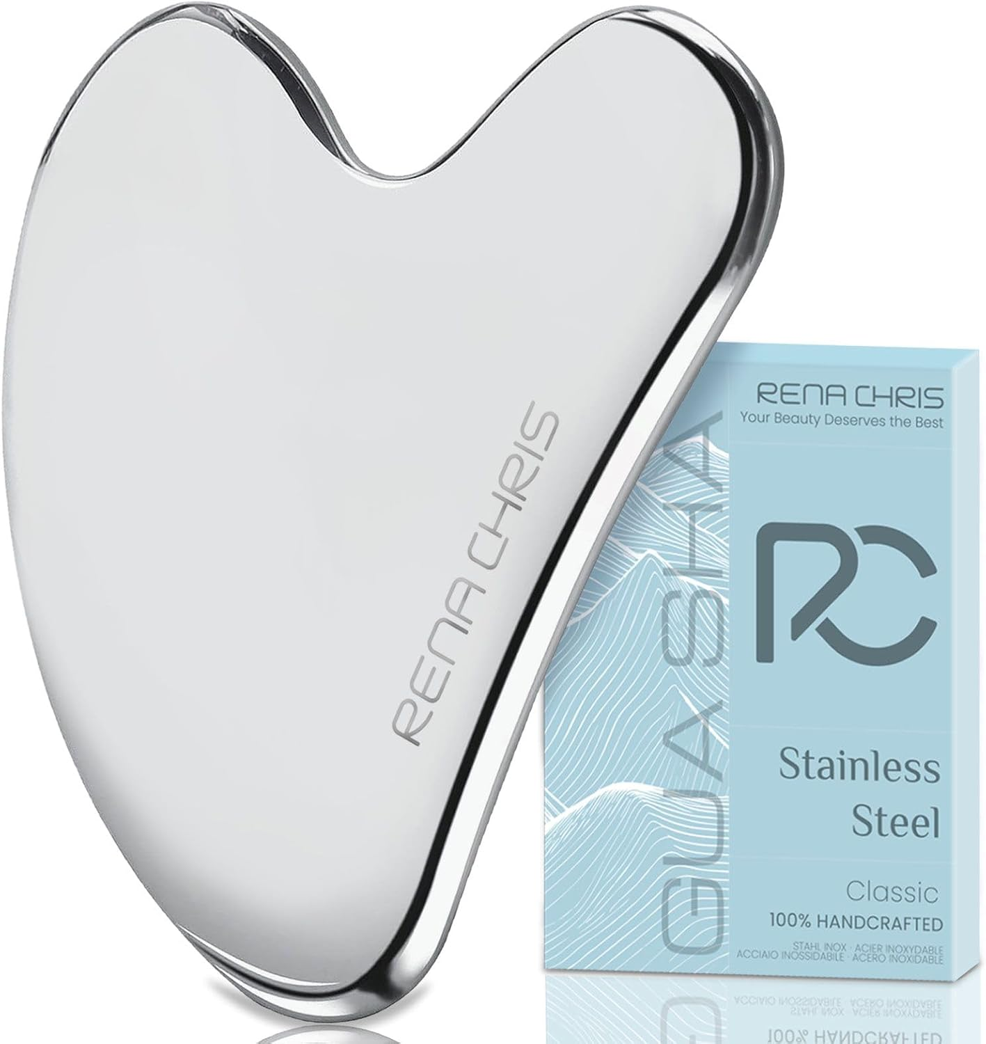 Rena Chris Gua Sha Facial Tools,Stainless Steel Guasha for Face Massager,Jawline Sculpting and Puffiness Reducing, Skin Care Gift(Silver) - Mint Green image number 7