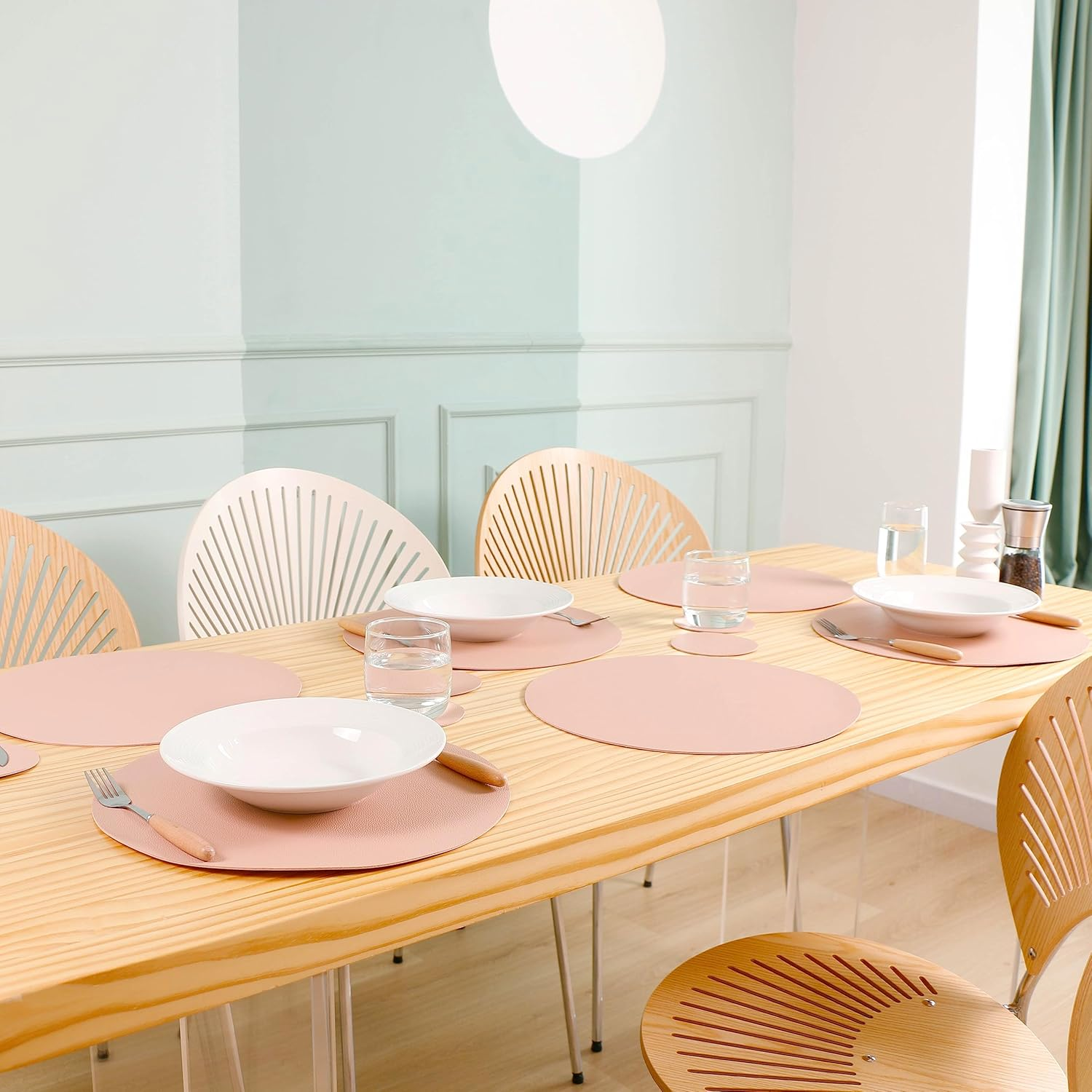 Wipeable Placemats and Coasters Leather Table Mats Waterproof Heat-Resistant Easy to Clean for Dining Table Set Kitchen Table Set of 6, Peach image number 5