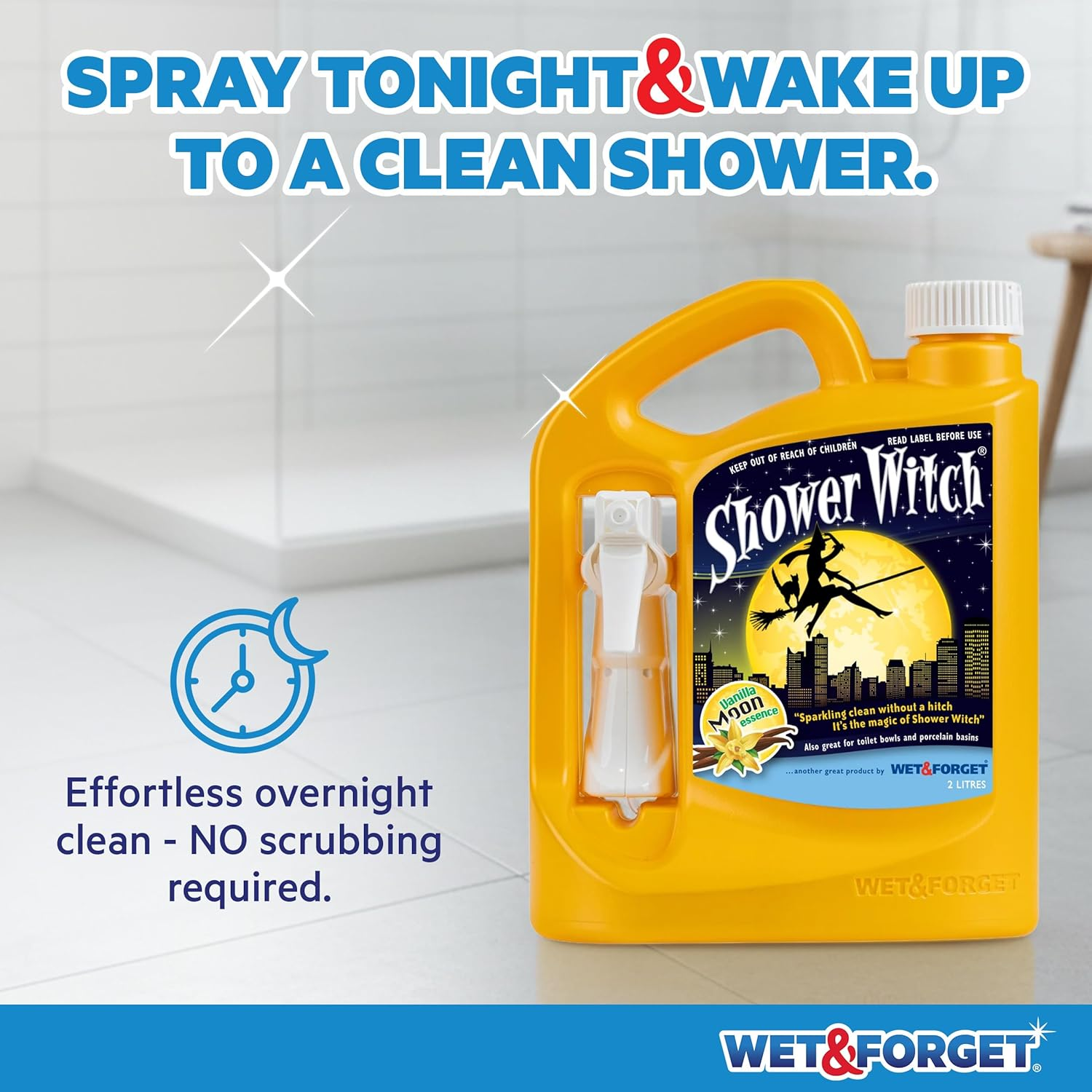 Wet & Forget Shower Witch 2 Litre No-Scrub Shower Cleaner Spray | Bathroom Cleaner for Soap Scum, Tiles & Glass | | Safe for Septic Tanks | NZ Made image number 3