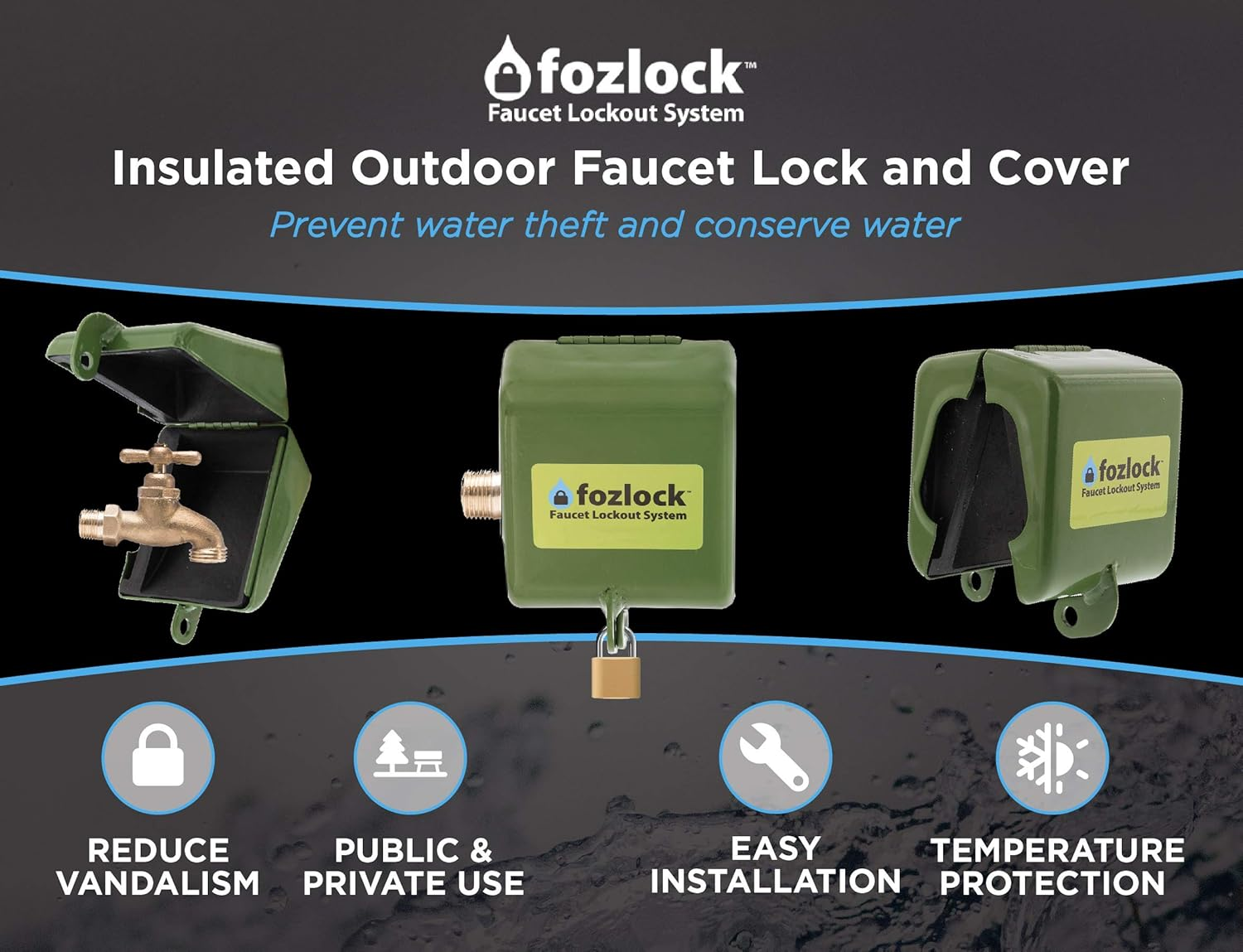 Fozlock Outdoor Faucet Lockout System - Insulated Garden Hose Bibb and Spigot Lock and Cover - Conserves Water and Provides Protection from Unauthorized Use and Vandalism Easy Installation - Green image number 2
