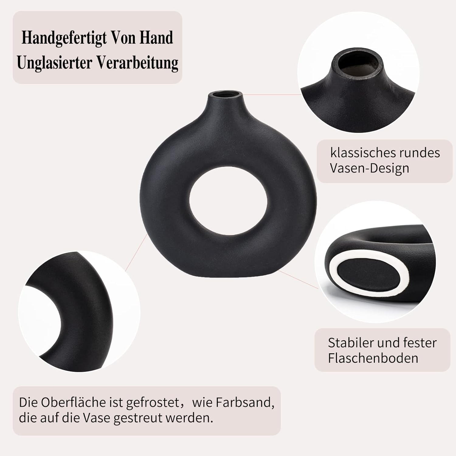 CEMABT Vases for Pampas Grass, 2Pc Creative Vase Modern Home Decor,Handmade Vase Black Ceramic Dried Flowers Crafts Ornaments for Office Home Deco Decoration image number 5