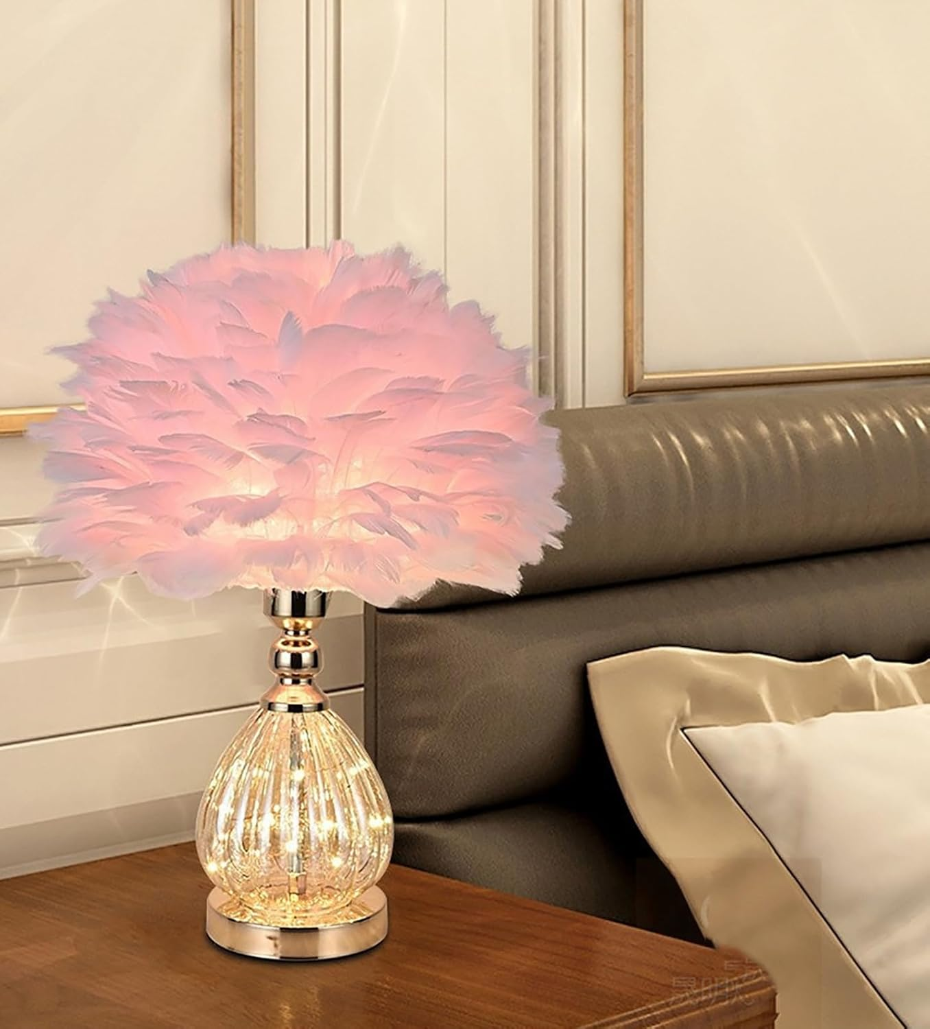 Feather Table Lamp, Charming Bedside Table Lamp, 3 Colour Dimmable Lamp, Modern Creative Decorative Atmosphere Light (White)