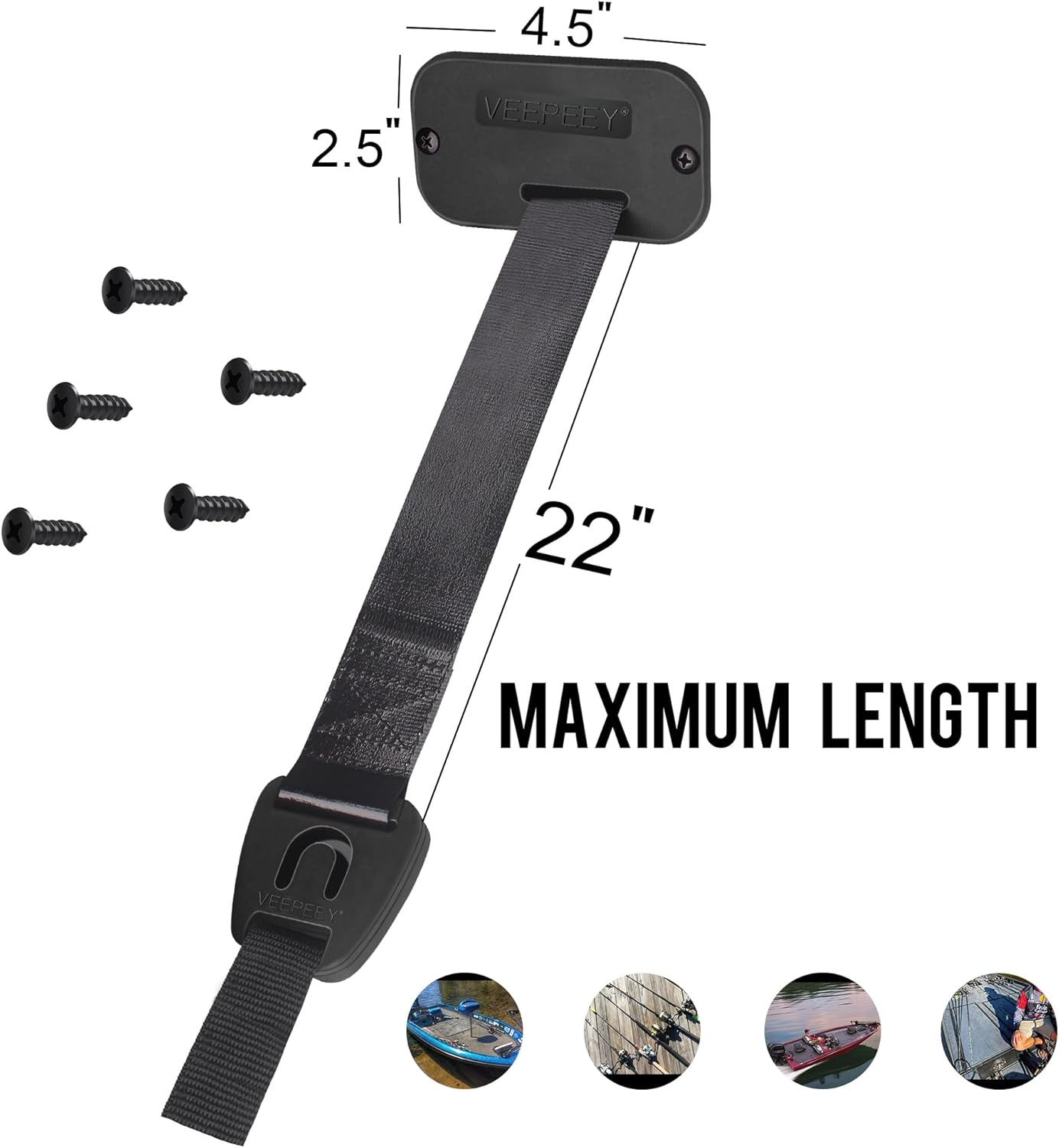 Rod Strap, Fishing Rods Hold down Strap, Gunwale/Deck Mount Retractable Rod Tie-Down F14200, Self-Retracting Rod Strap