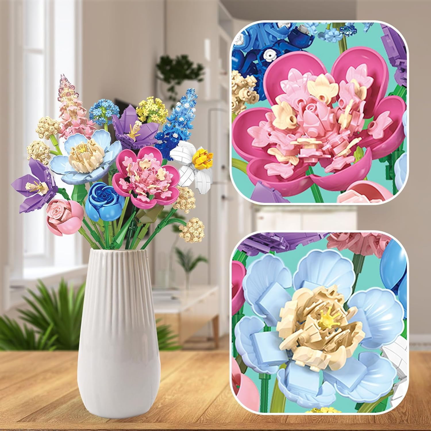 Flower Building Set for Adults, 865 PCS Flower Bouquet Botanical Collection, Unique Home Office Decor, Birthday Gifts for Woman Girls Age 8+ (NO VASE) image number 4