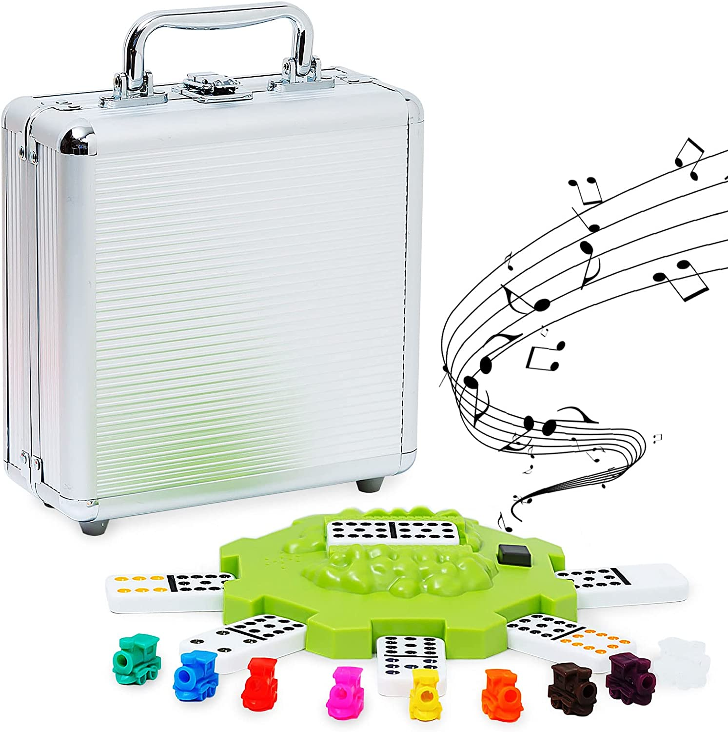 Mexican Train Domino Set with Sound Effect, Yinlo Dominoes Set for Travel, 91 Tiles Double 12 Colored Dominoes Travel Game Set with Aluminum Case for Kids and Families