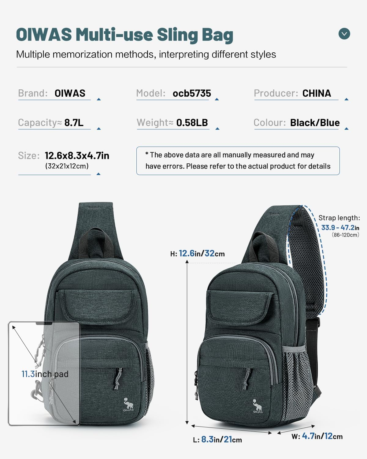OIWAS Sling Bag Crossbody Backpack for Men, One Strap Backpack Hiking Daypack Chest Bag for Women - Gray image number 2