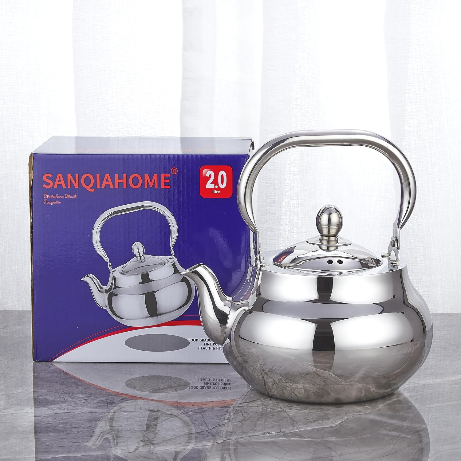 SANQIAHOME Stainless Steel Teapot with Removeable Infuser 2000Ml Thickened Mirror Polished Stovetop Tea Maker for Herbal and Infusion image number 3