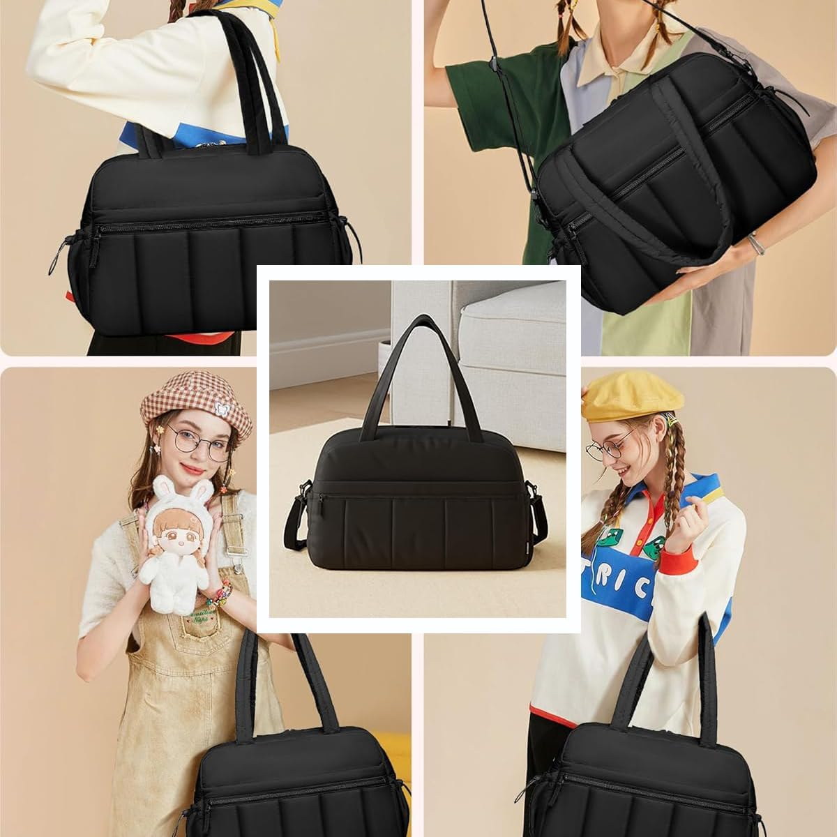 Women'S Travel Duffel Bag Personal Item Bag for Gym, Weekend Trips & Air Travel, Lightweight Water-Resistant with Wet Pocket, 42X30X19Cm (Black)