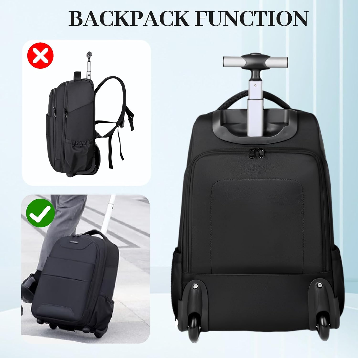 32L Rolling Backpack, Water Resistant Wheeled Backpack, Comfort Casual Durable and Effortlessly to Carry Laptop Books and Documents, Hidden Shoulder Straps for Business Travel image number 1