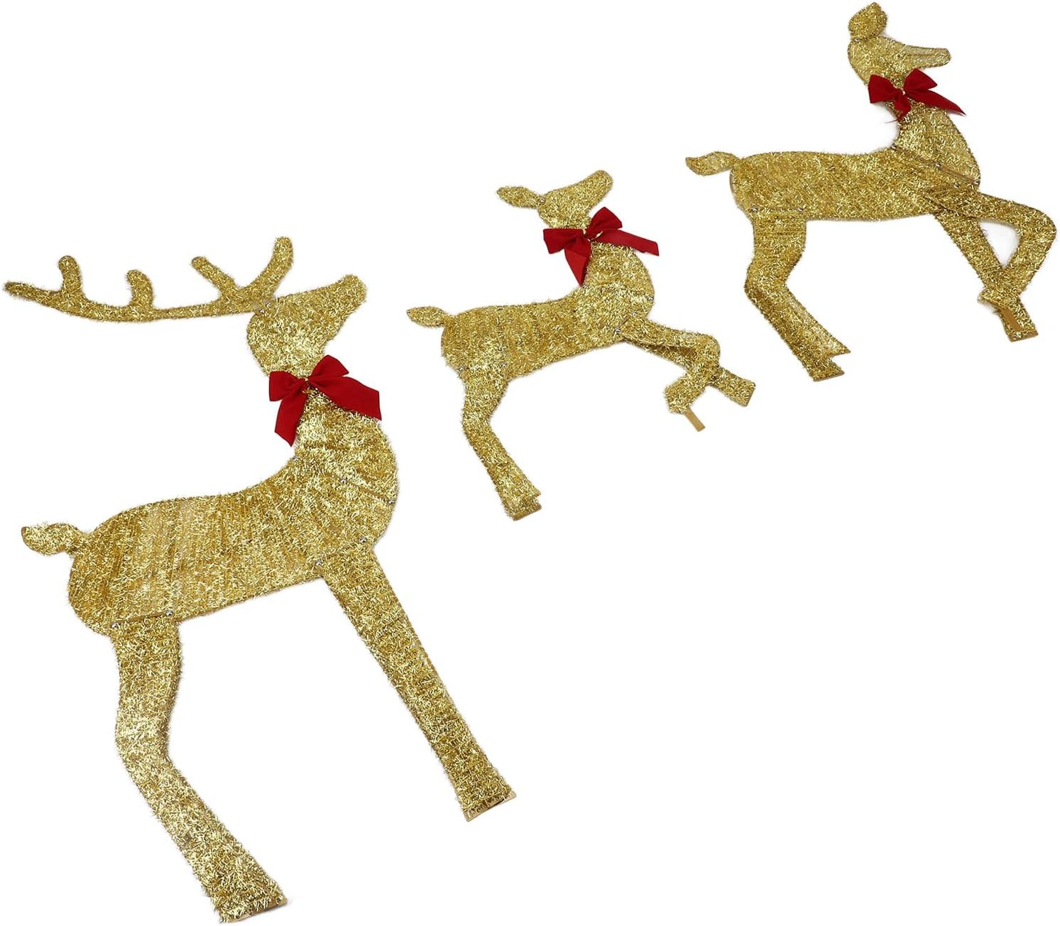 Gold Reindeer Christmas Decorations - 3Pcs Outdoor LED Lighted Deer Family for Festival Garden Yard Christmas Yard Lighting image number 4